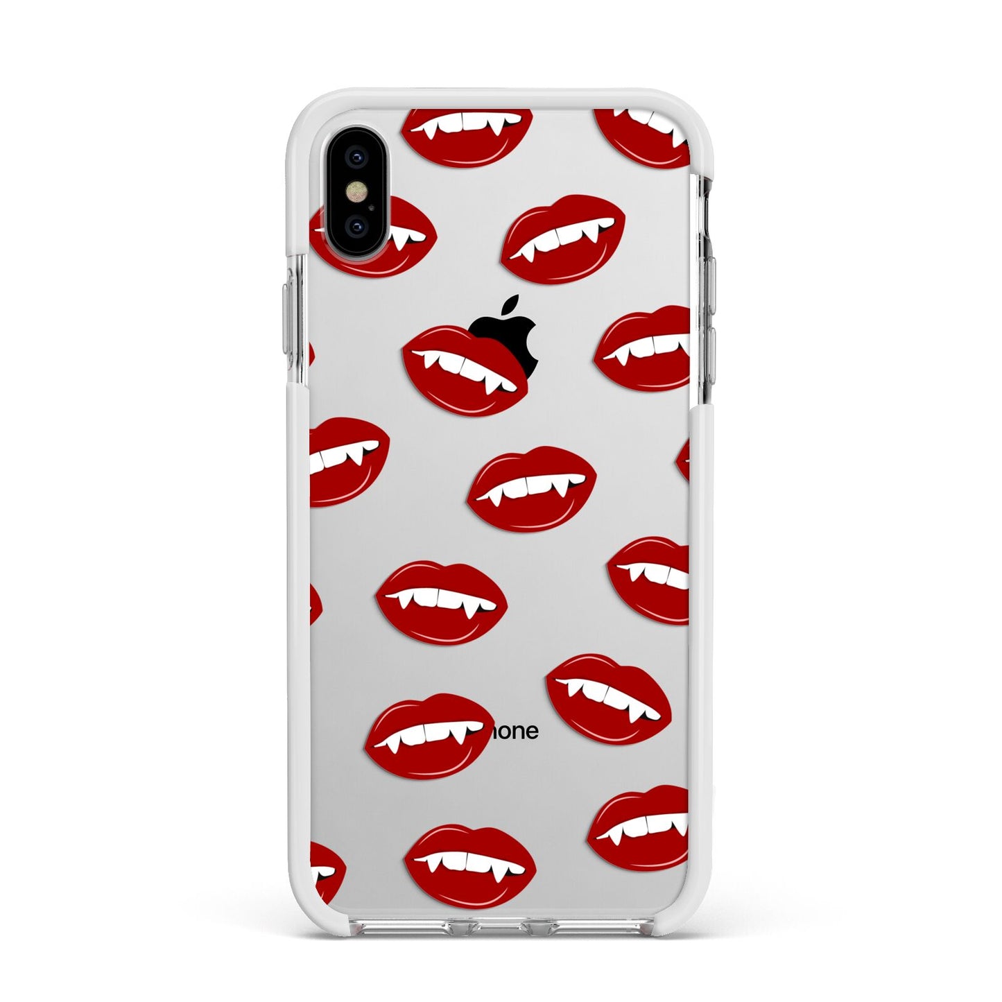 Vampire Fangs with Transparent Background Apple iPhone Xs Max Impact Case White Edge on Silver Phone