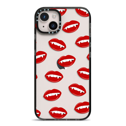 Vampire Fangs with Transparent Background iPhone 14 Plus Black Impact Case on Silver phone