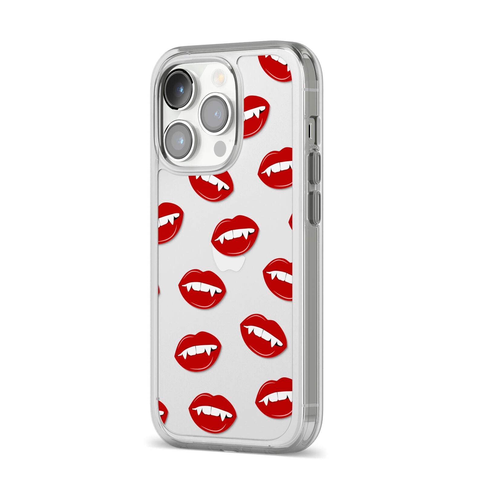 Vampire Fangs with Transparent Background iPhone 14 Pro Clear Tough Case Silver Angled Image