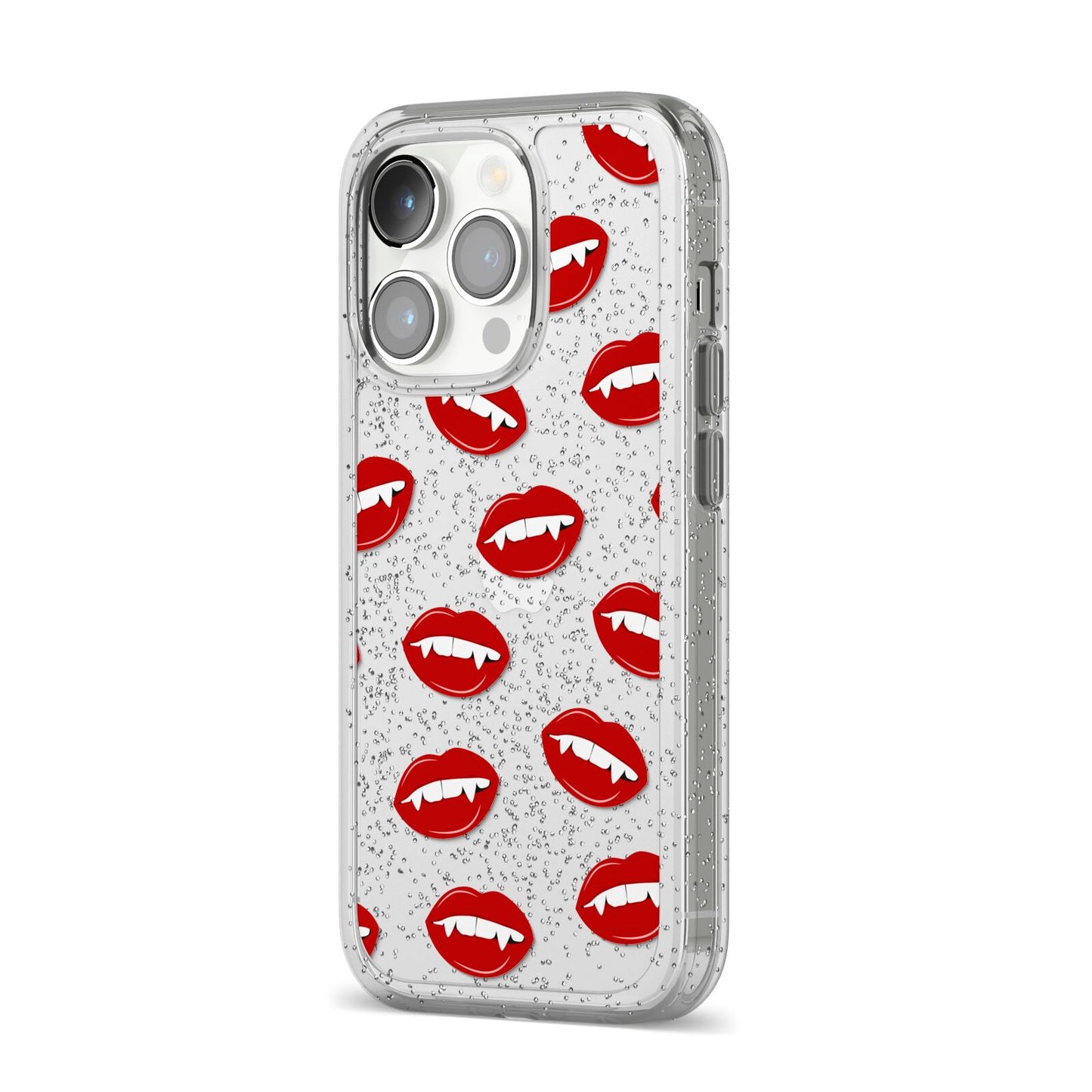 Vampire Fangs with Transparent Background iPhone 14 Pro Glitter Tough Case Silver Angled Image