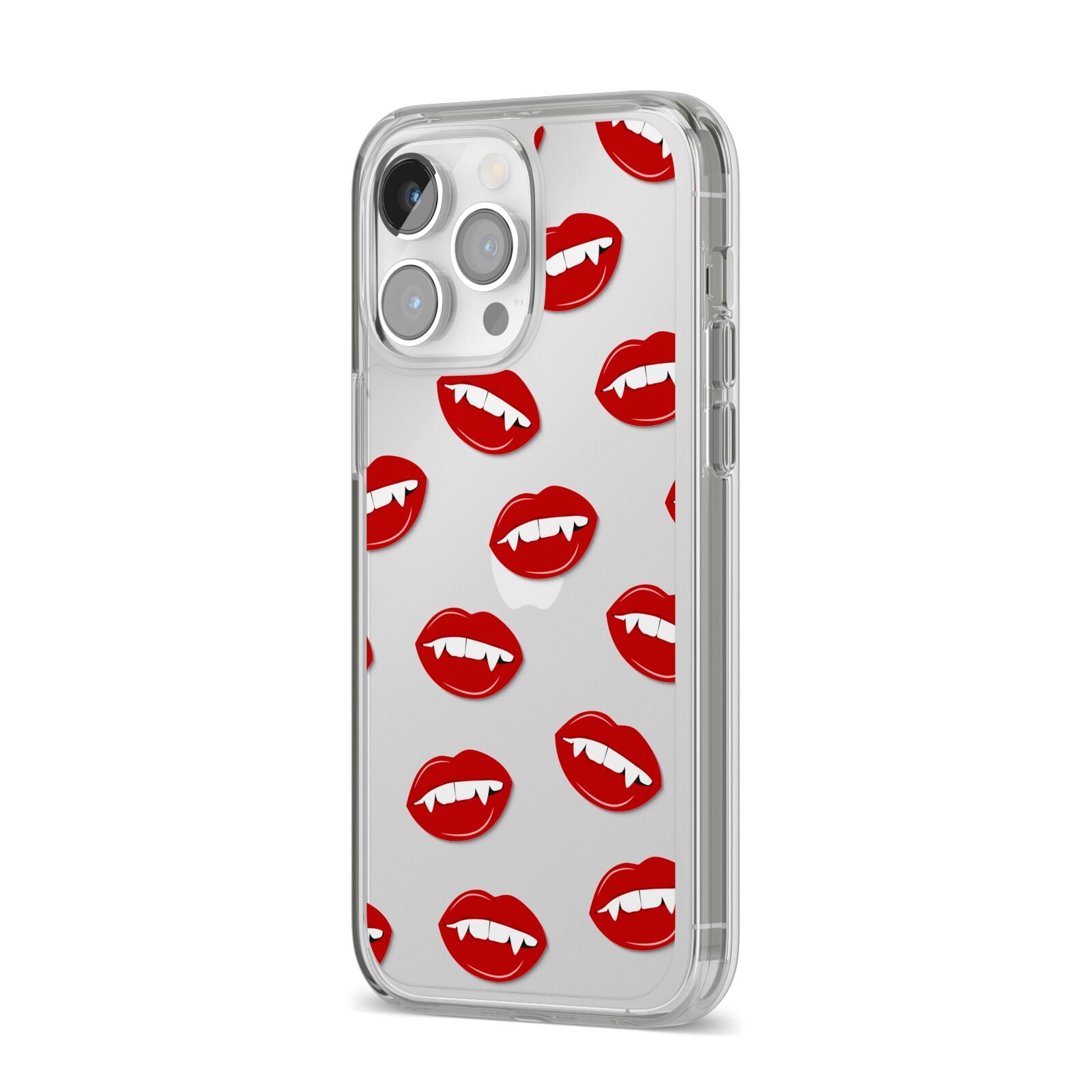 Vampire Fangs with Transparent Background iPhone 14 Pro Max Clear Tough Case Silver Angled Image