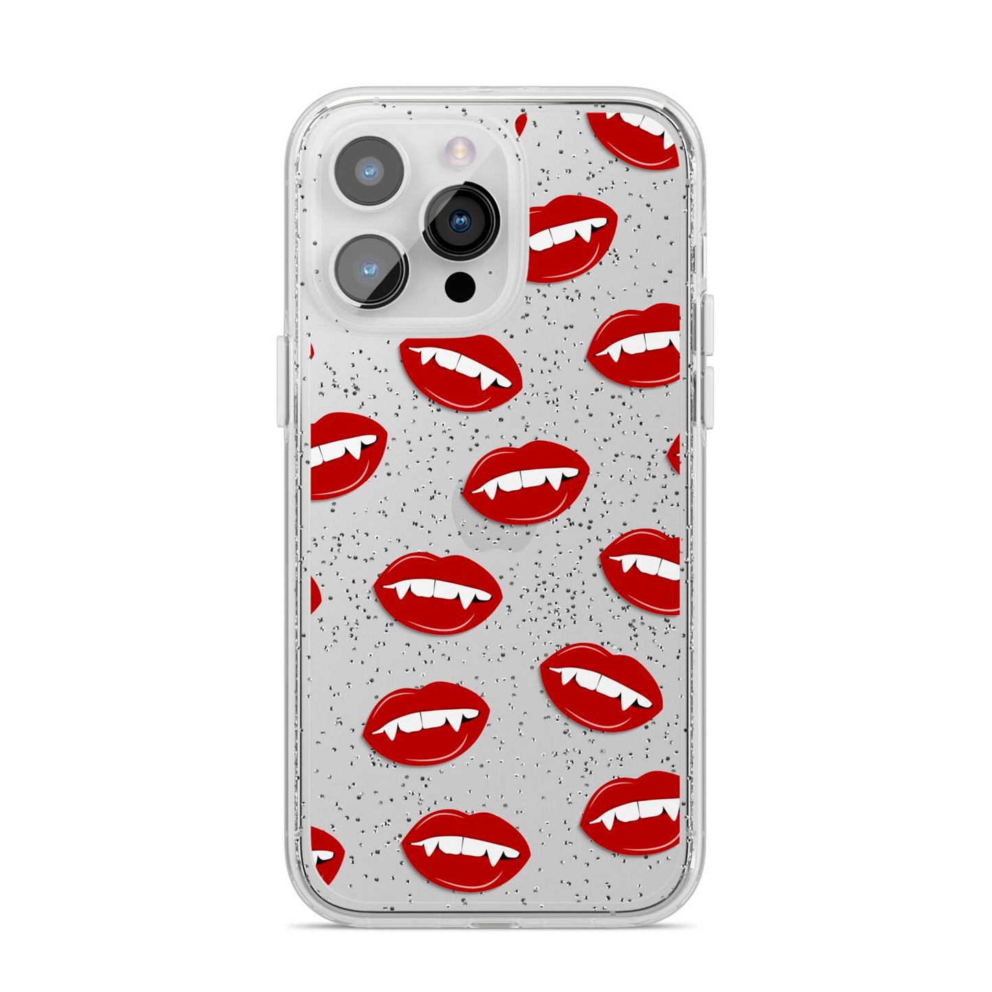 Vampire Fangs with Transparent Background iPhone 14 Pro Max Glitter Tough Case Silver