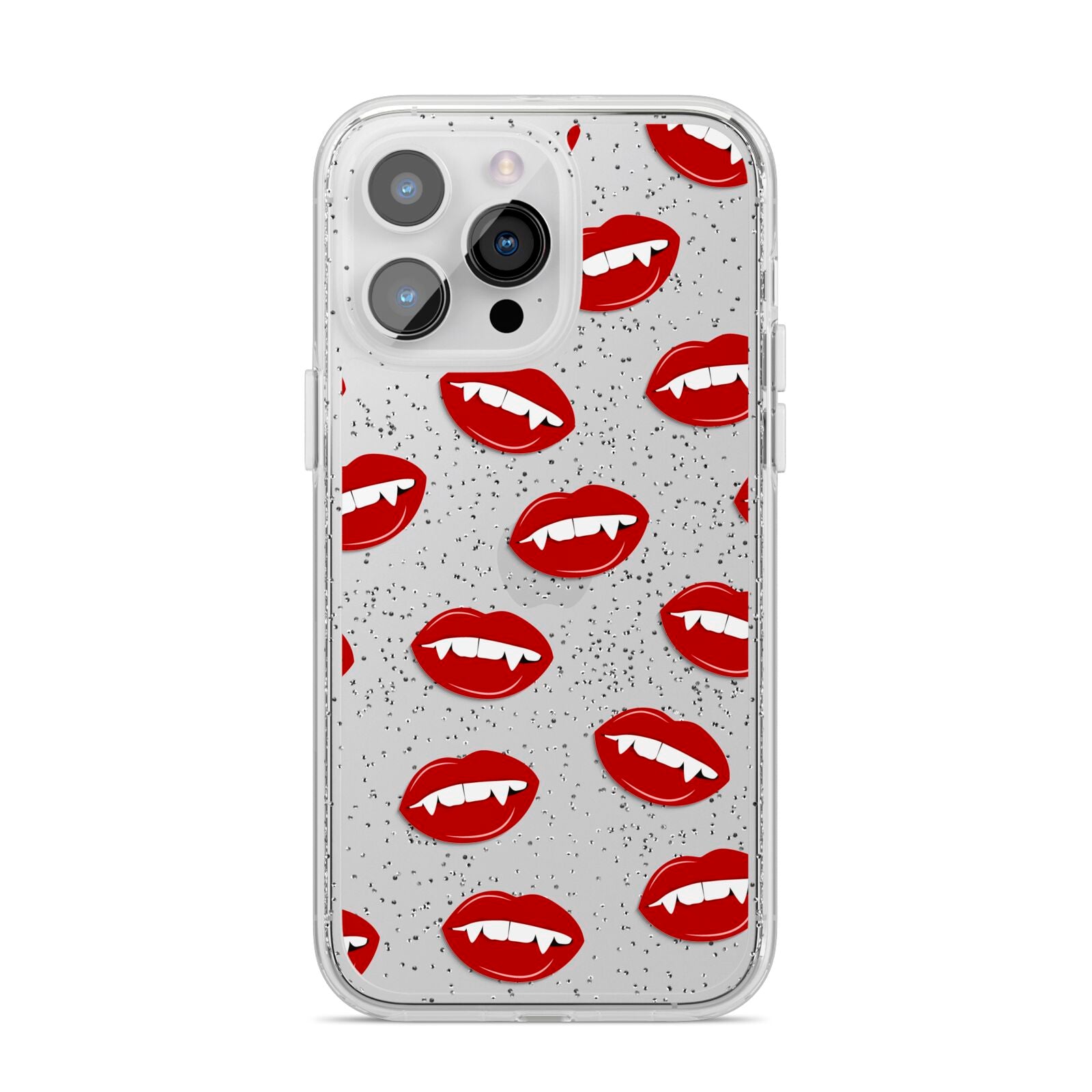 Vampire Fangs with Transparent Background iPhone 14 Pro Max Glitter Tough Case Silver