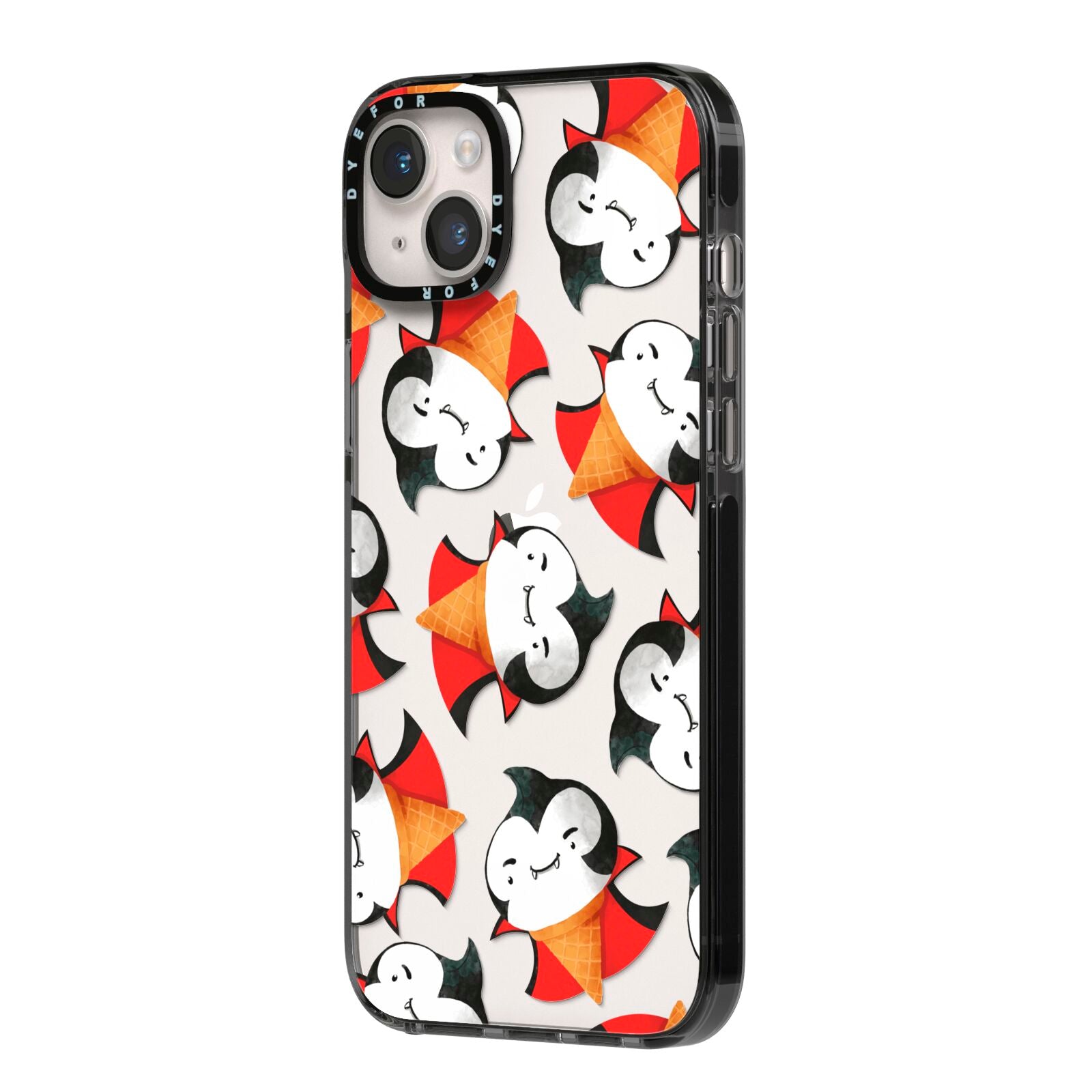 Vampire Ice Cream iPhone 14 Plus Black Impact Case Side Angle on Silver phone