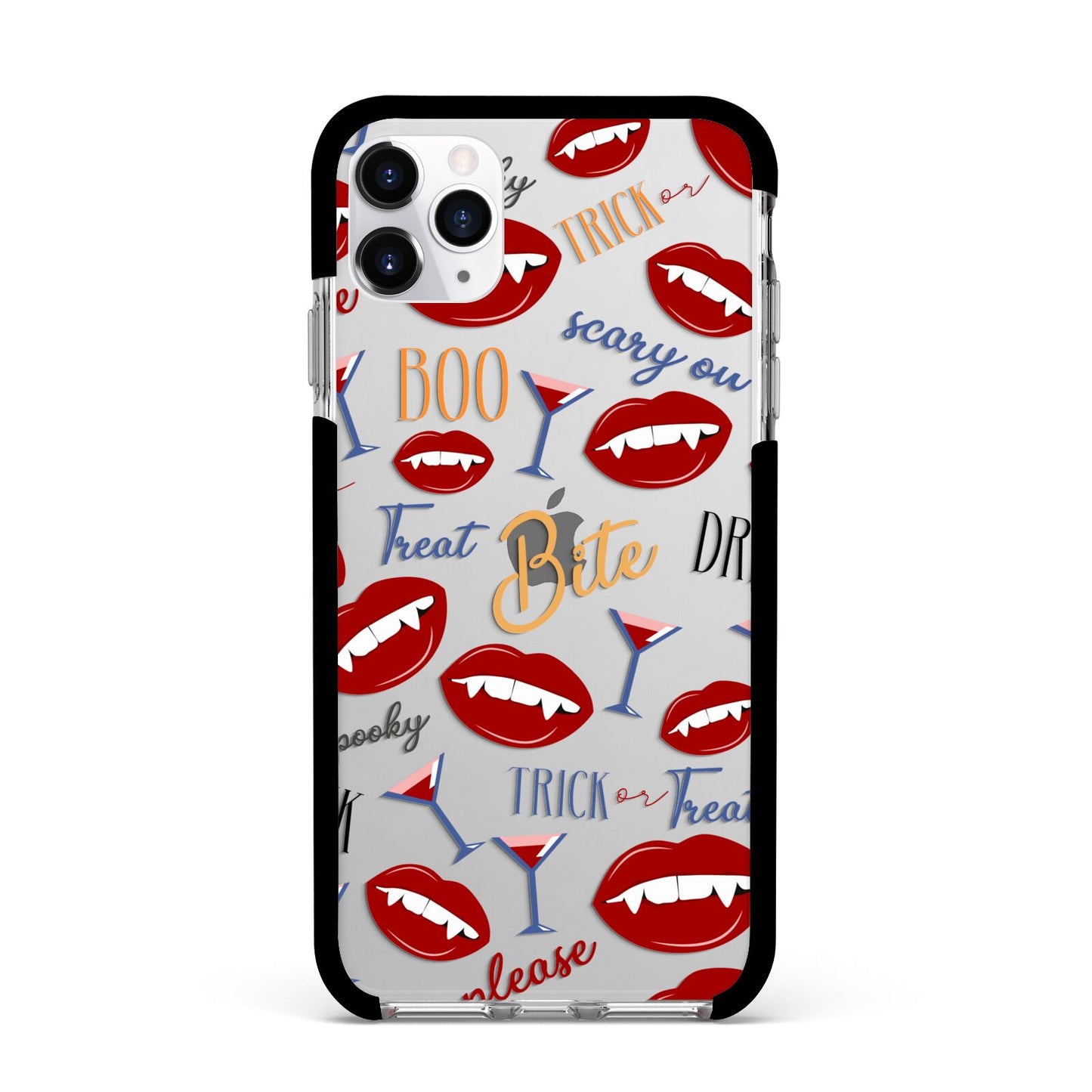 Vampire Illustrations and Catchphrases Apple iPhone 11 Pro Max in Silver with Black Impact Case