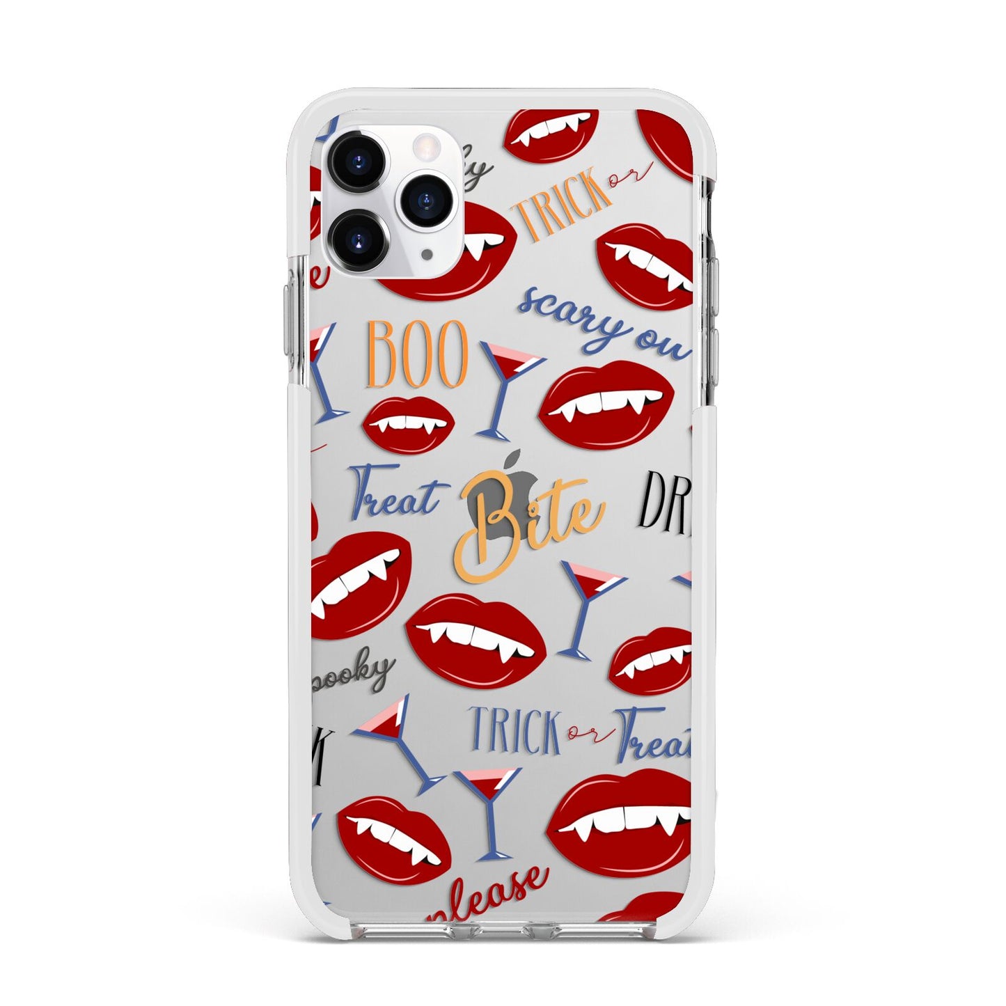 Vampire Illustrations and Catchphrases Apple iPhone 11 Pro Max in Silver with White Impact Case