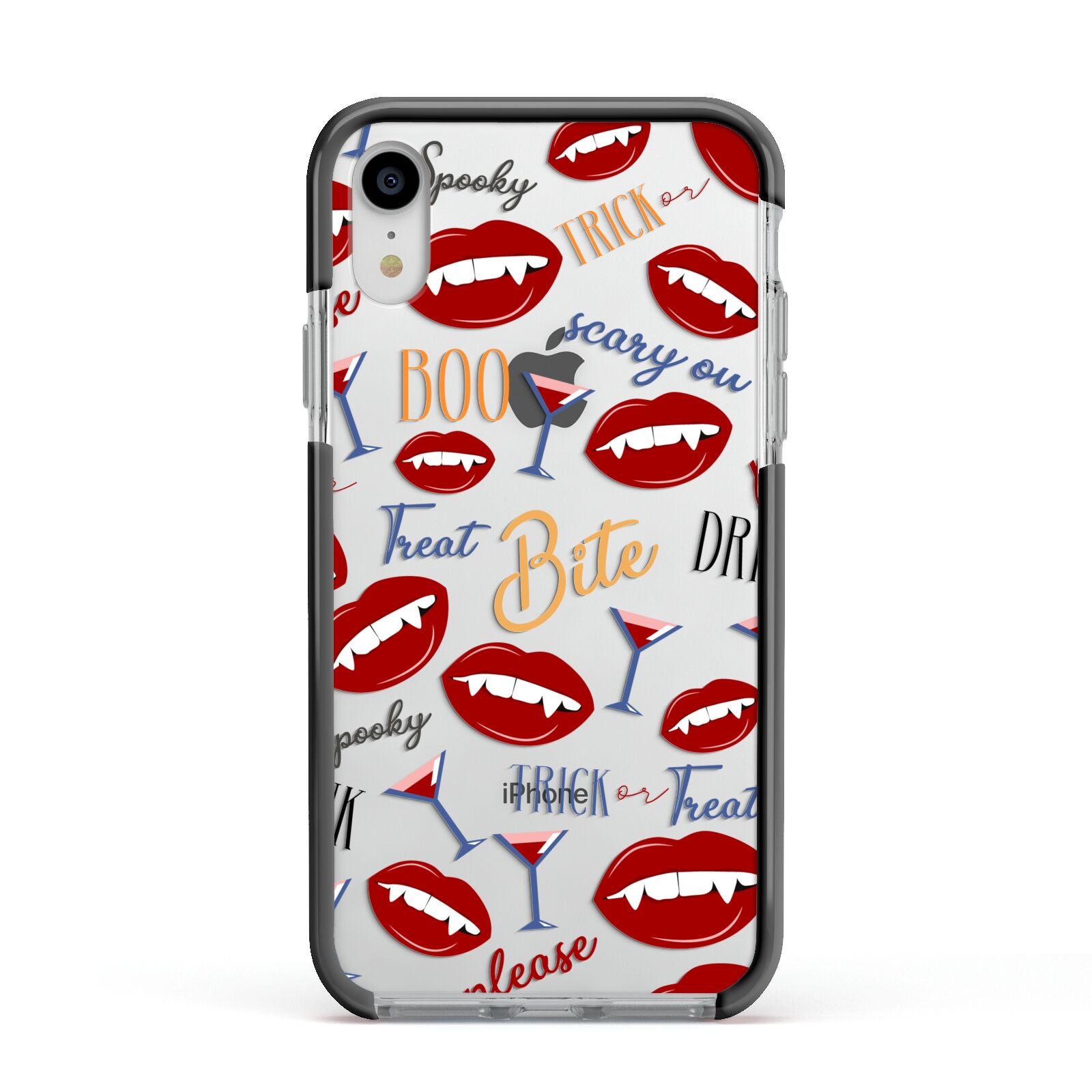 Vampire Illustrations and Catchphrases Apple iPhone XR Impact Case Black Edge on Silver Phone