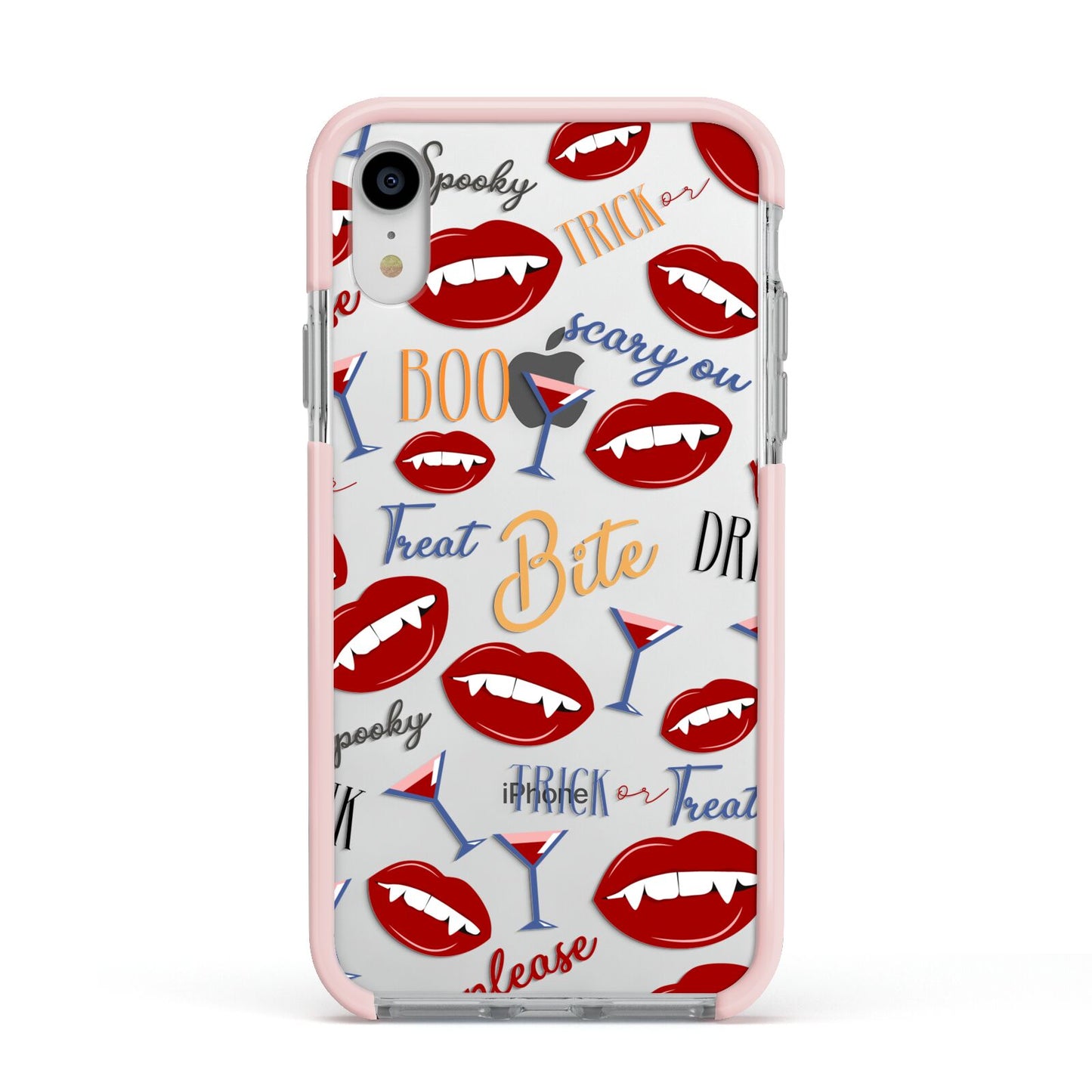 Vampire Illustrations and Catchphrases Apple iPhone XR Impact Case Pink Edge on Silver Phone