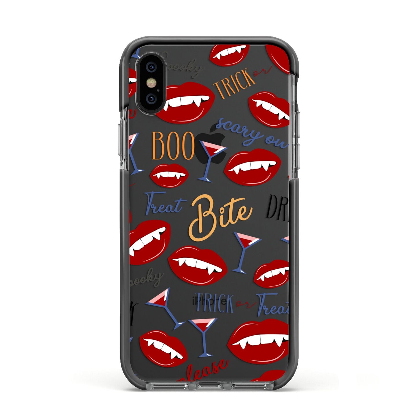 Vampire Illustrations and Catchphrases Apple iPhone Xs Impact Case Black Edge on Black Phone