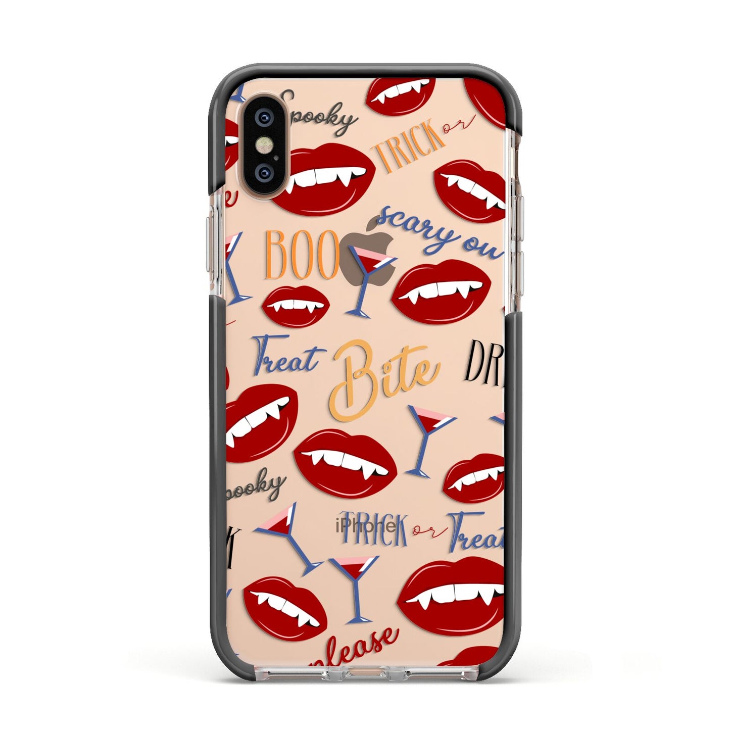 Vampire Illustrations and Catchphrases Apple iPhone Xs Impact Case Black Edge on Gold Phone