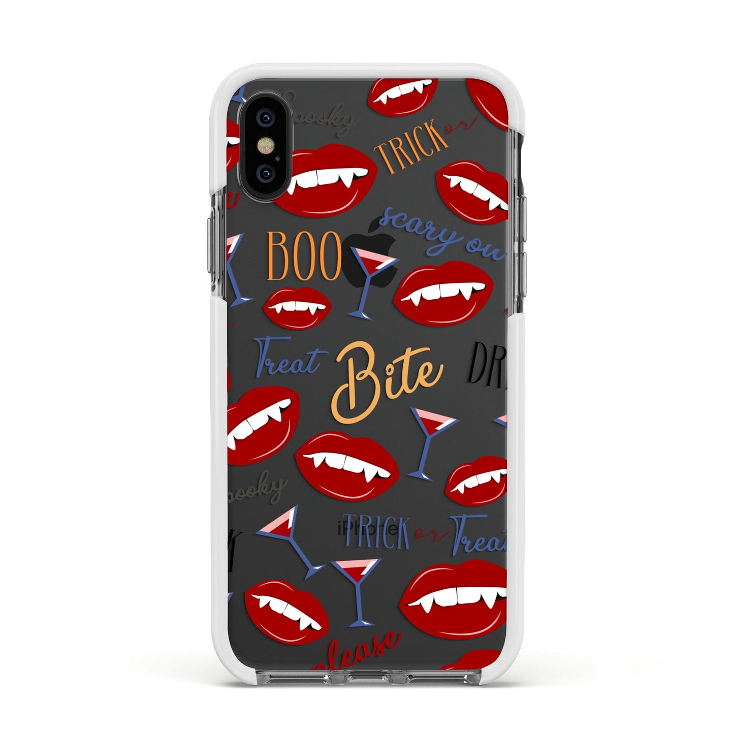 Vampire Illustrations and Catchphrases Apple iPhone Xs Impact Case White Edge on Black Phone