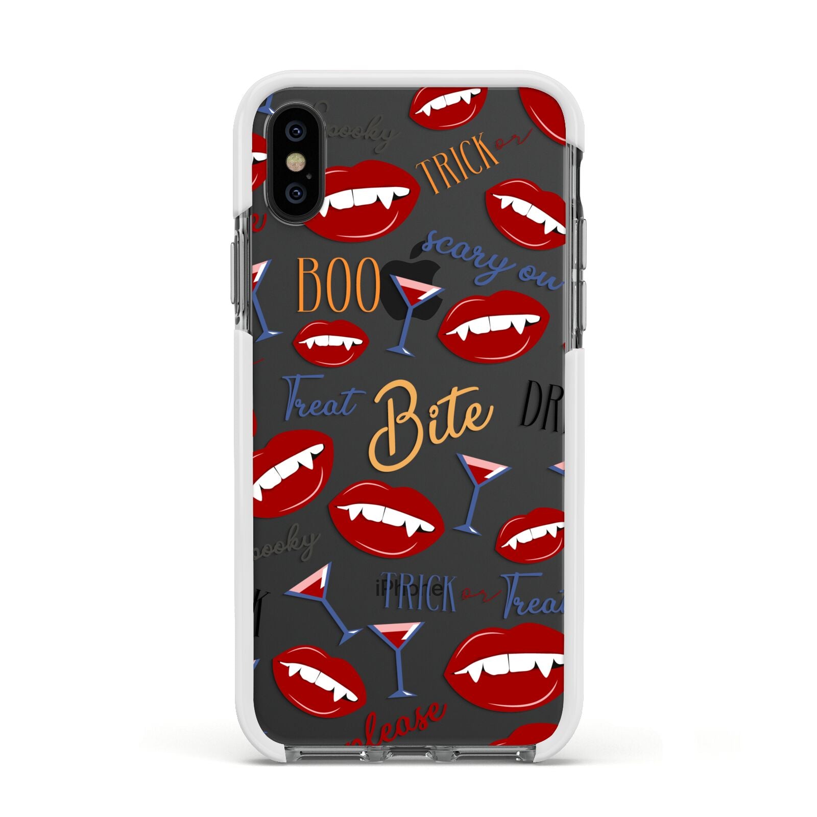 Vampire Illustrations and Catchphrases Apple iPhone Xs Impact Case White Edge on Black Phone