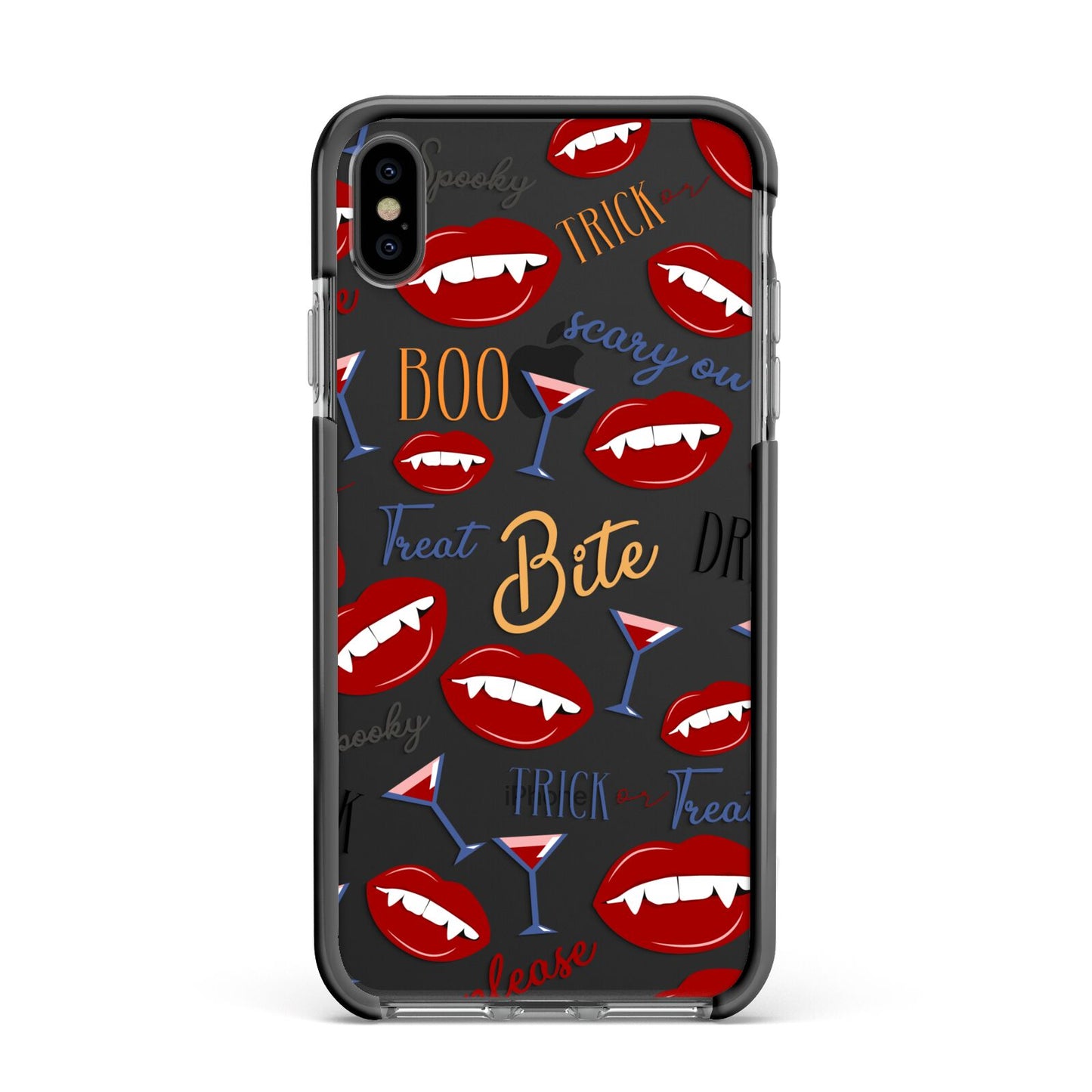 Vampire Illustrations and Catchphrases Apple iPhone Xs Max Impact Case Black Edge on Black Phone