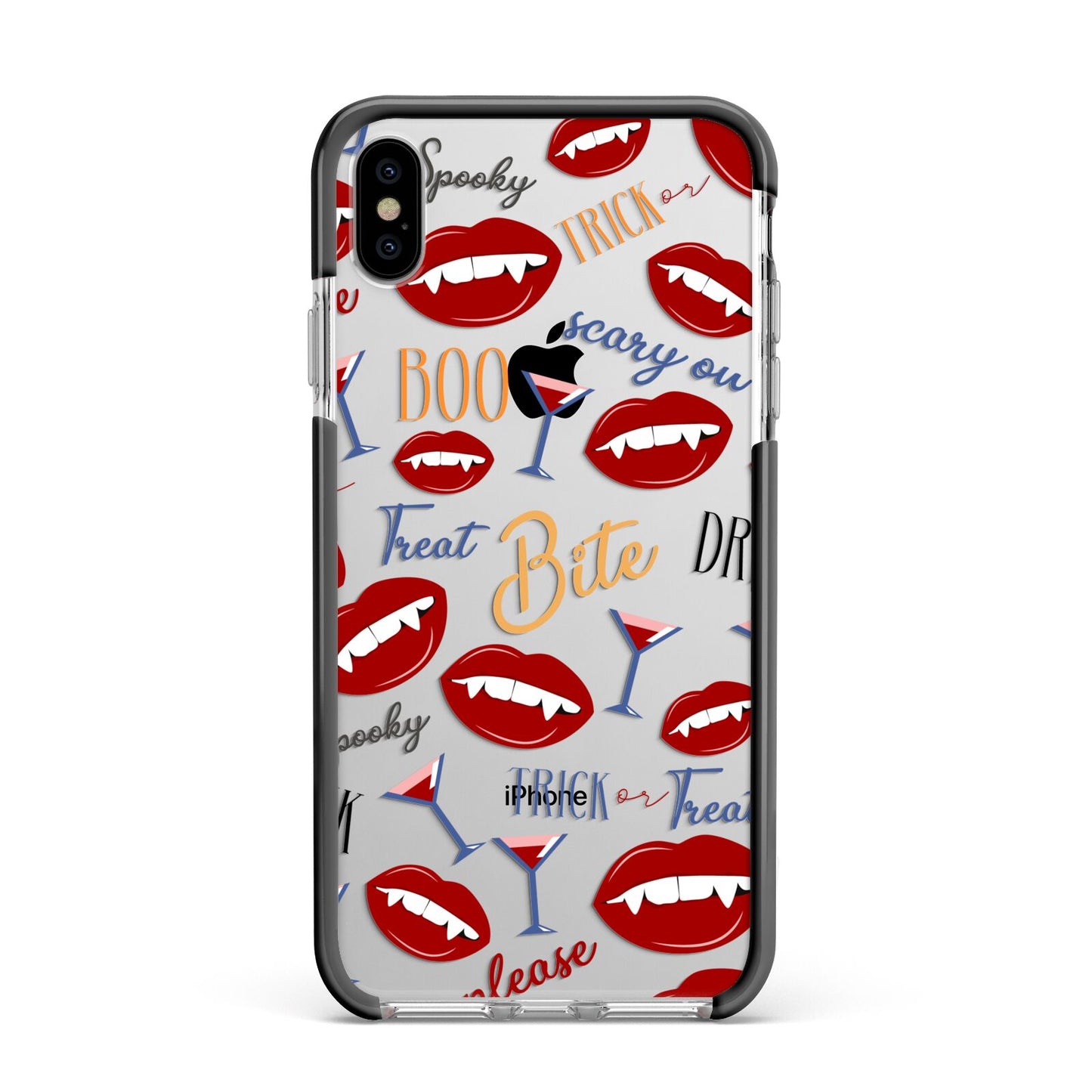 Vampire Illustrations and Catchphrases Apple iPhone Xs Max Impact Case Black Edge on Silver Phone