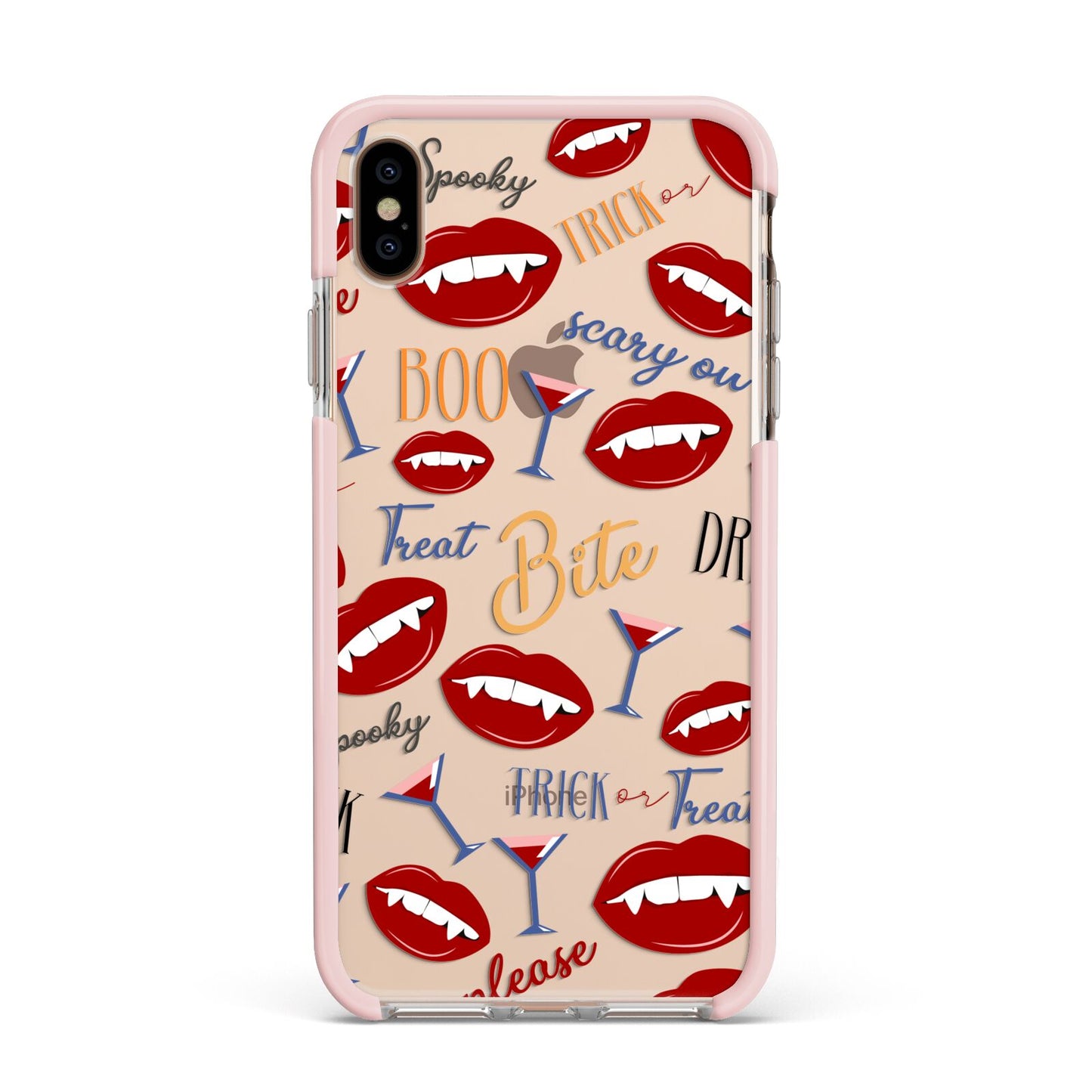Vampire Illustrations and Catchphrases Apple iPhone Xs Max Impact Case Pink Edge on Gold Phone