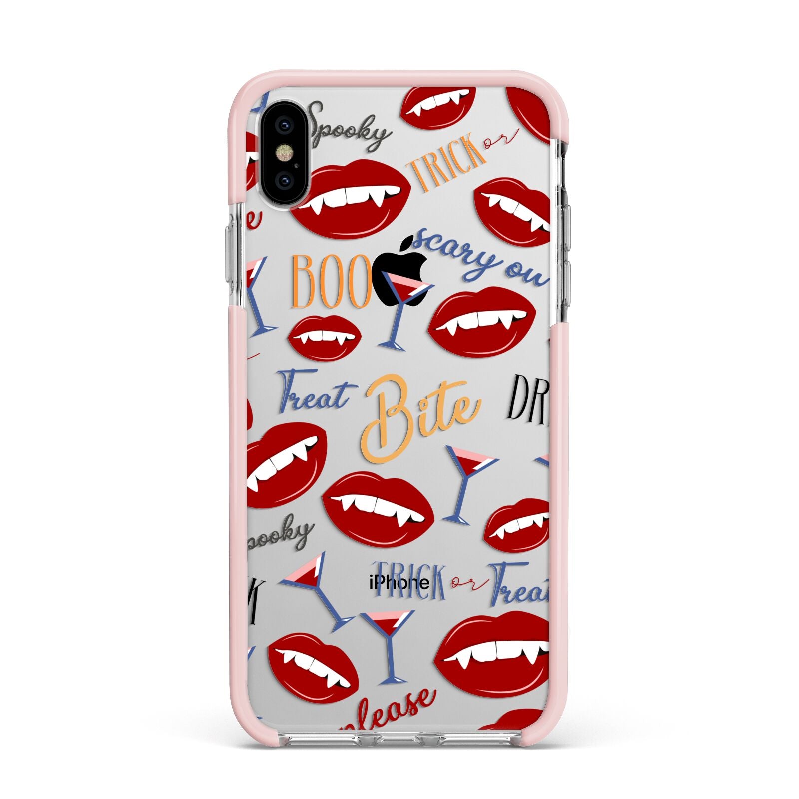 Vampire Illustrations and Catchphrases Apple iPhone Xs Max Impact Case Pink Edge on Silver Phone