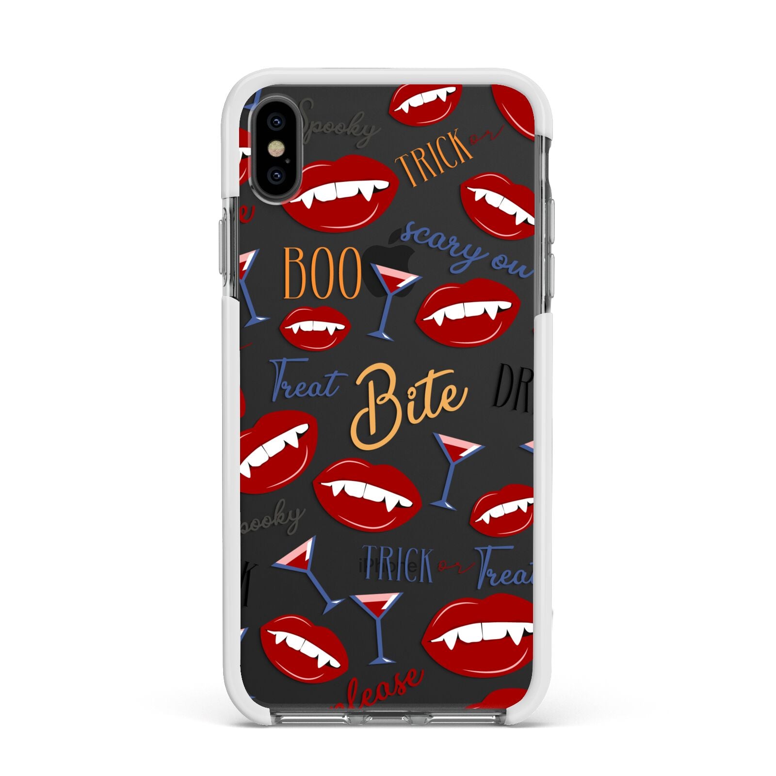 Vampire Illustrations and Catchphrases Apple iPhone Xs Max Impact Case White Edge on Black Phone