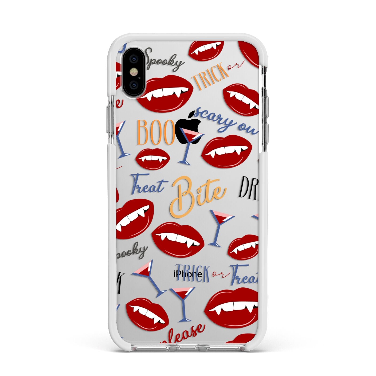 Vampire Illustrations and Catchphrases Apple iPhone Xs Max Impact Case White Edge on Silver Phone