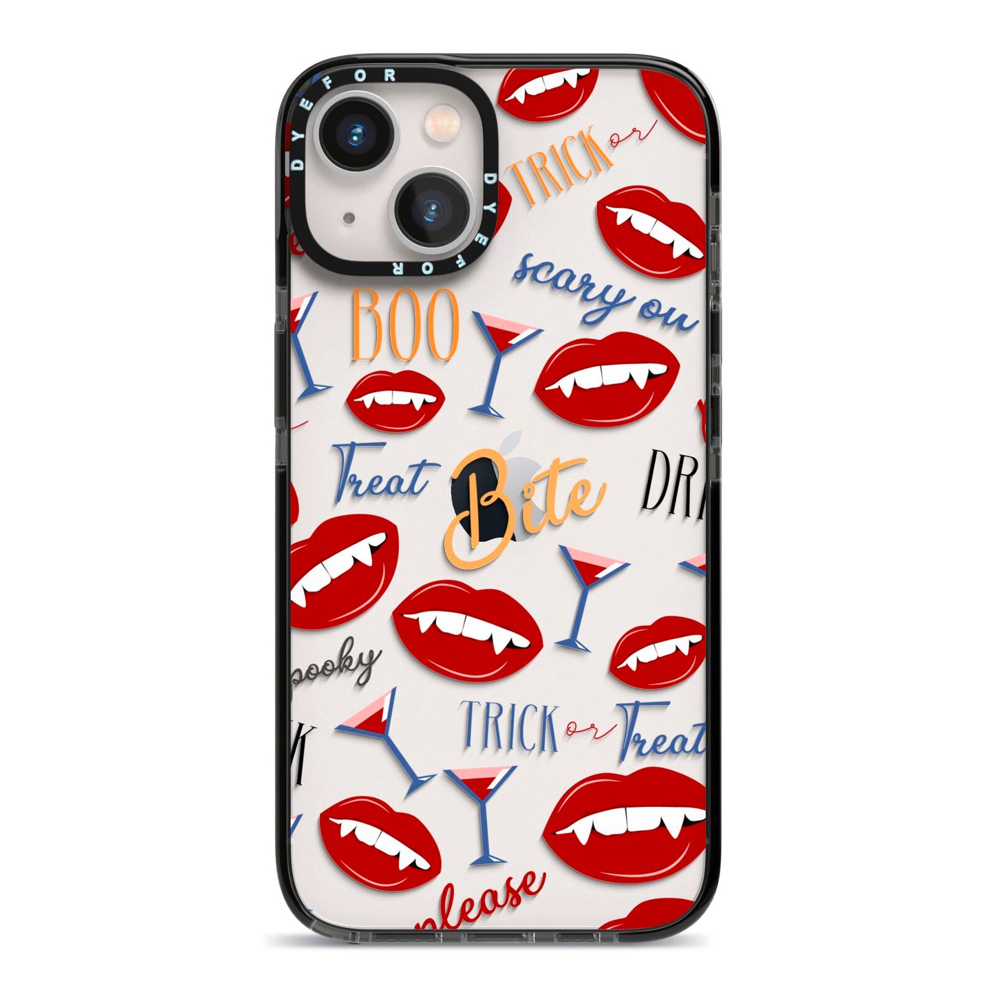 Vampire Illustrations and Catchphrases iPhone 13 Black Impact Case on Silver phone