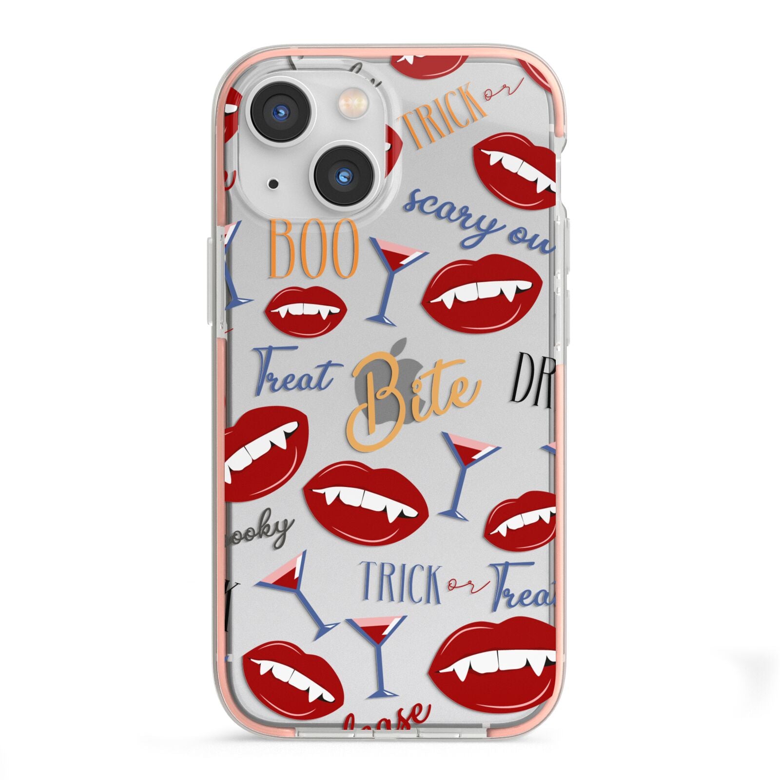 Vampire Illustrations and Catchphrases iPhone 13 Mini TPU Impact Case with Pink Edges