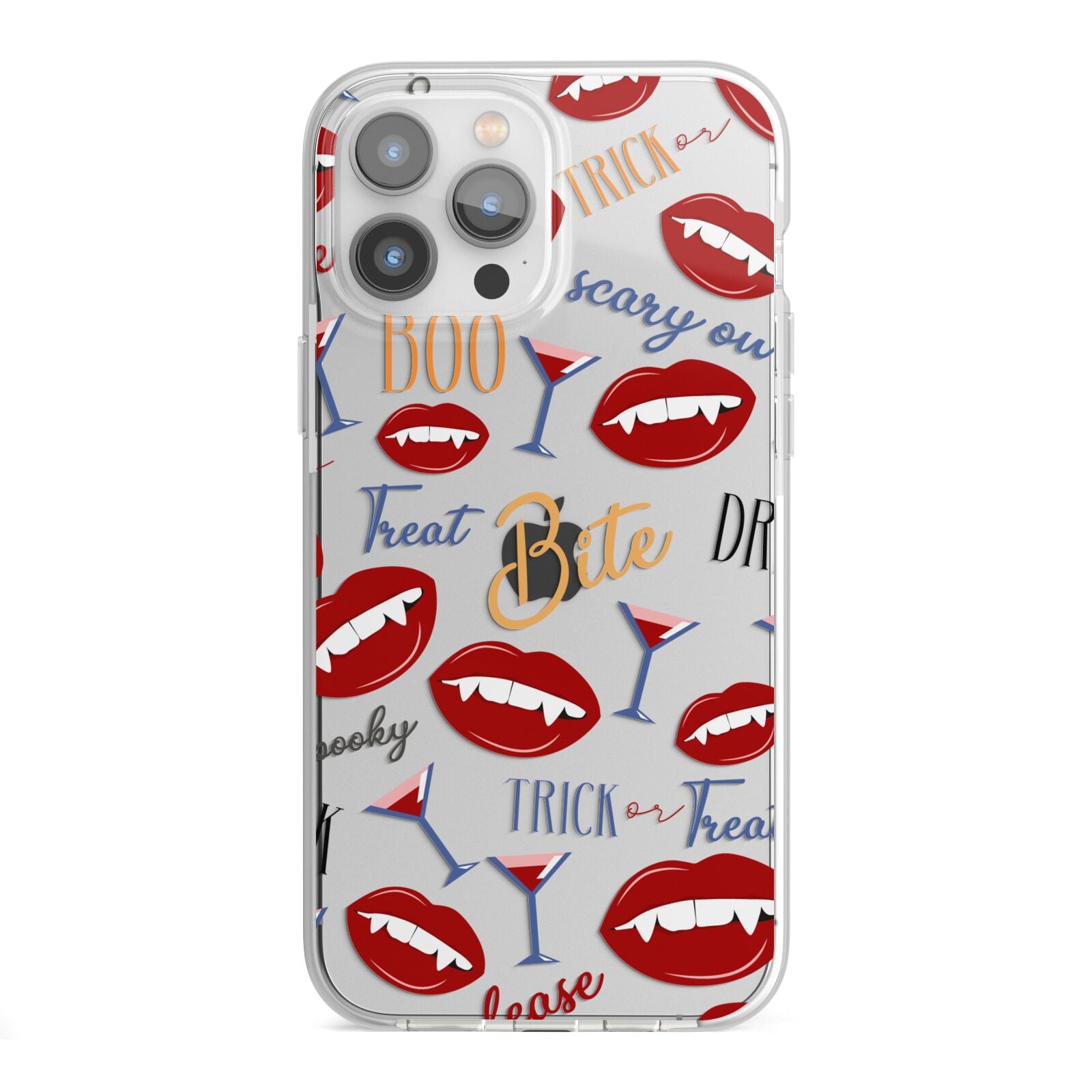 Vampire Illustrations and Catchphrases iPhone 13 Pro Max TPU Impact Case with White Edges