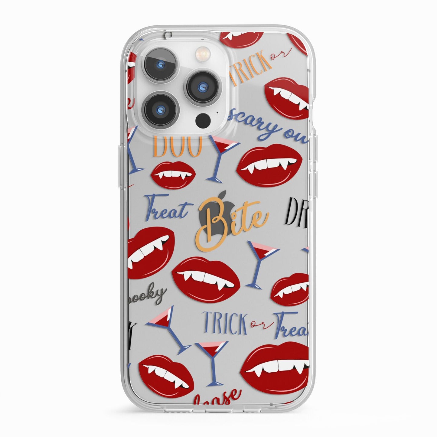 Vampire Illustrations and Catchphrases iPhone 13 Pro TPU Impact Case with White Edges