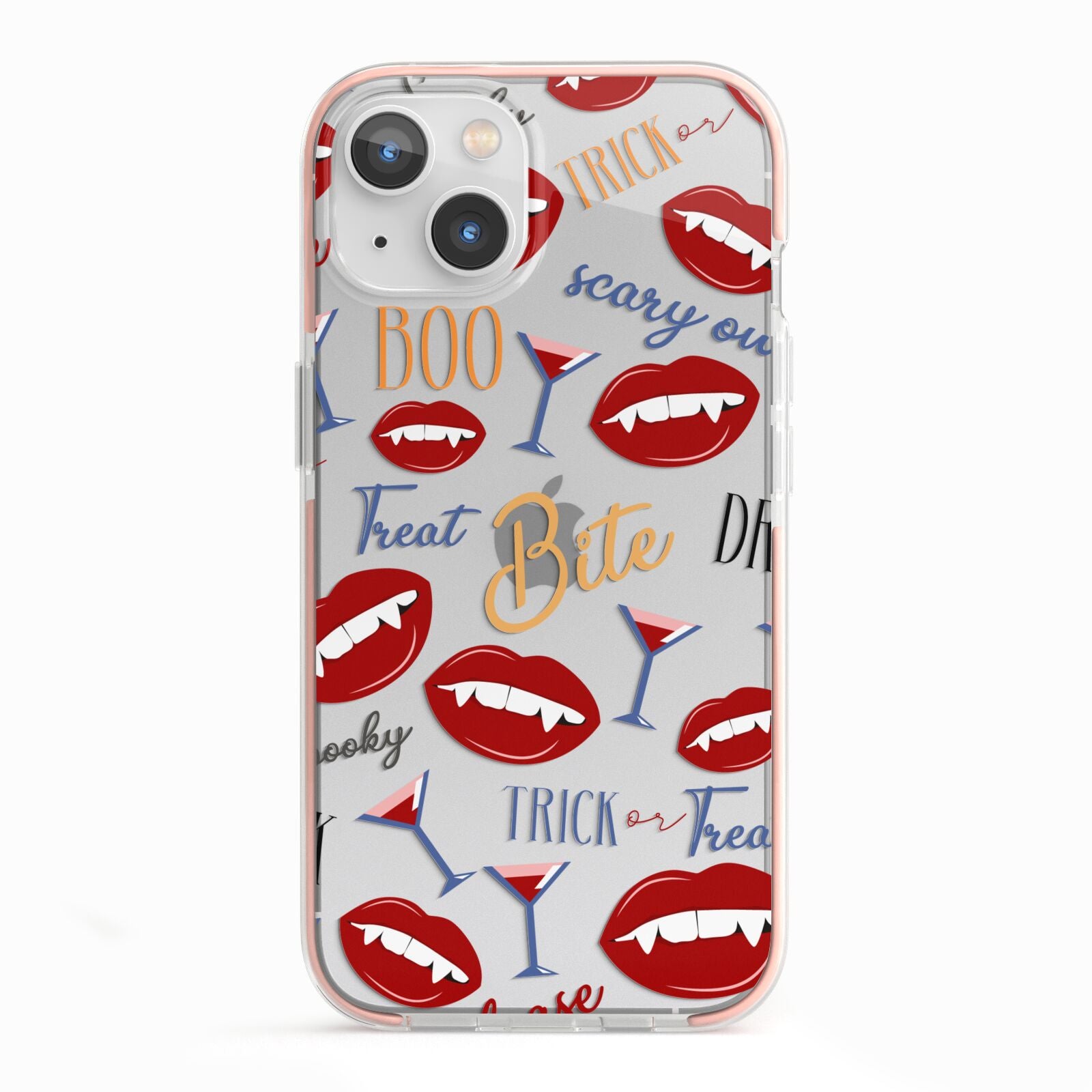 Vampire Illustrations and Catchphrases iPhone 13 TPU Impact Case with Pink Edges