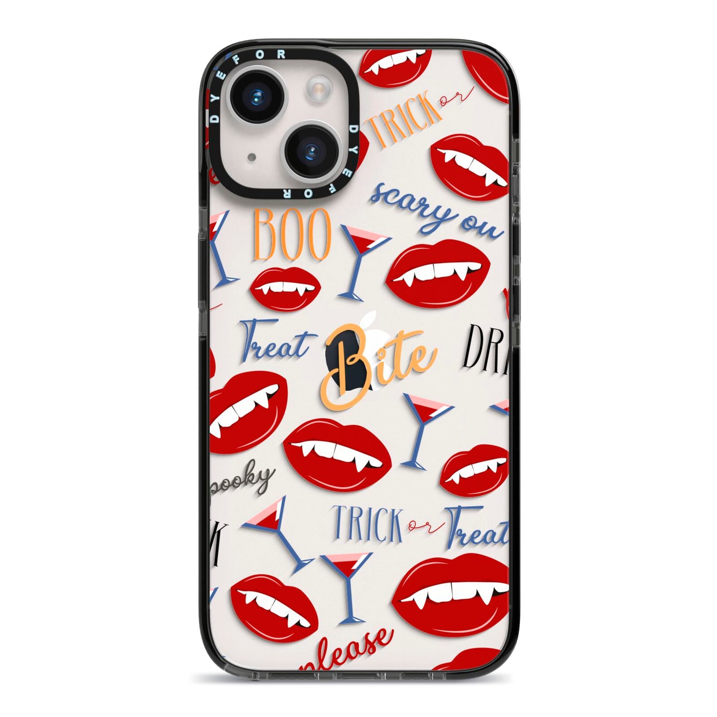 Vampire Illustrations and Catchphrases iPhone 14 Black Impact Case on Silver phone