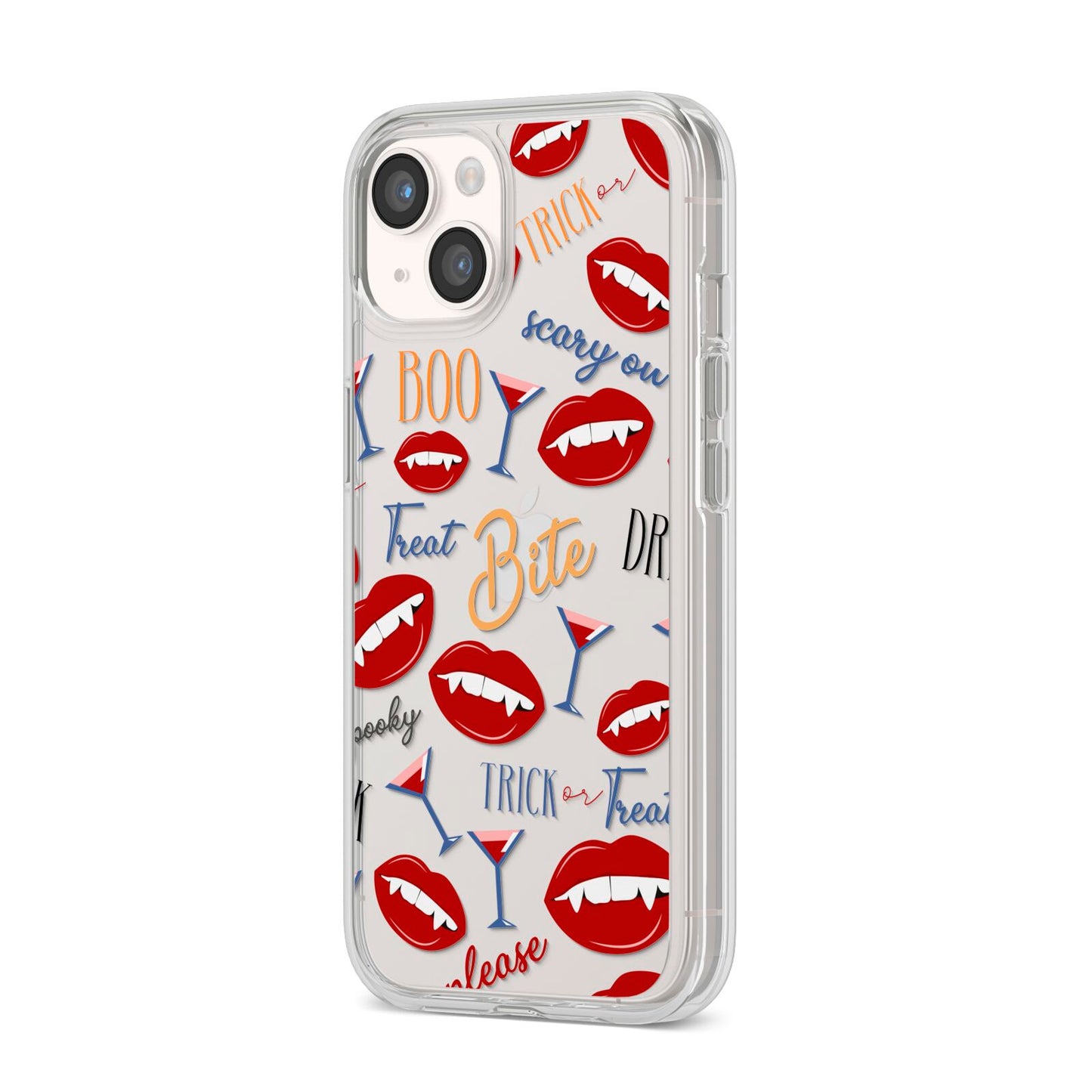 Vampire Illustrations and Catchphrases iPhone 14 Clear Tough Case Starlight Angled Image