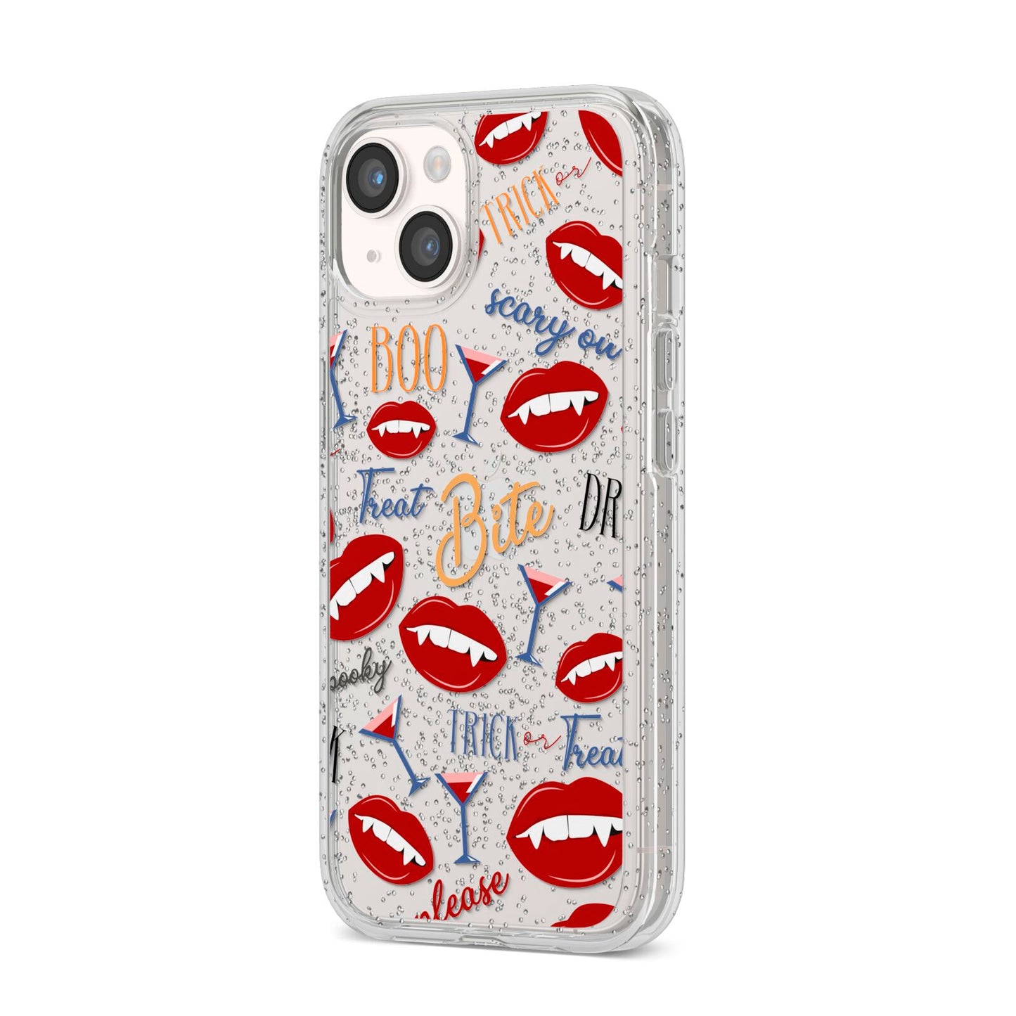 Vampire Illustrations and Catchphrases iPhone 14 Glitter Tough Case Starlight Angled Image
