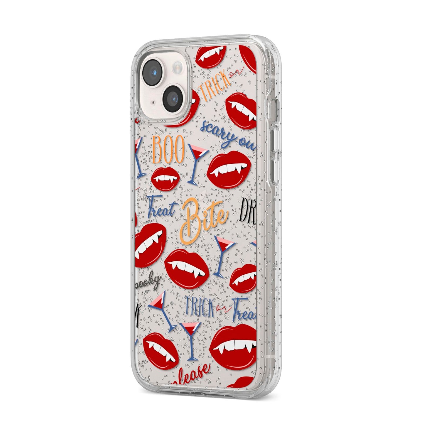 Vampire Illustrations and Catchphrases iPhone 14 Plus Glitter Tough Case Starlight Angled Image