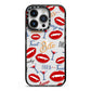 Vampire Illustrations and Catchphrases iPhone 14 Pro Black Impact Case on Silver phone