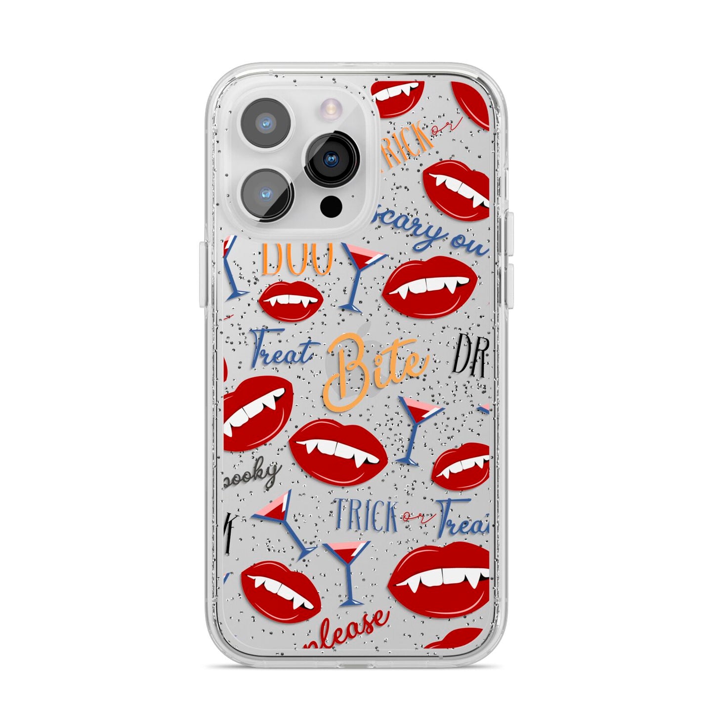Vampire Illustrations and Catchphrases iPhone 14 Pro Max Glitter Tough Case Silver