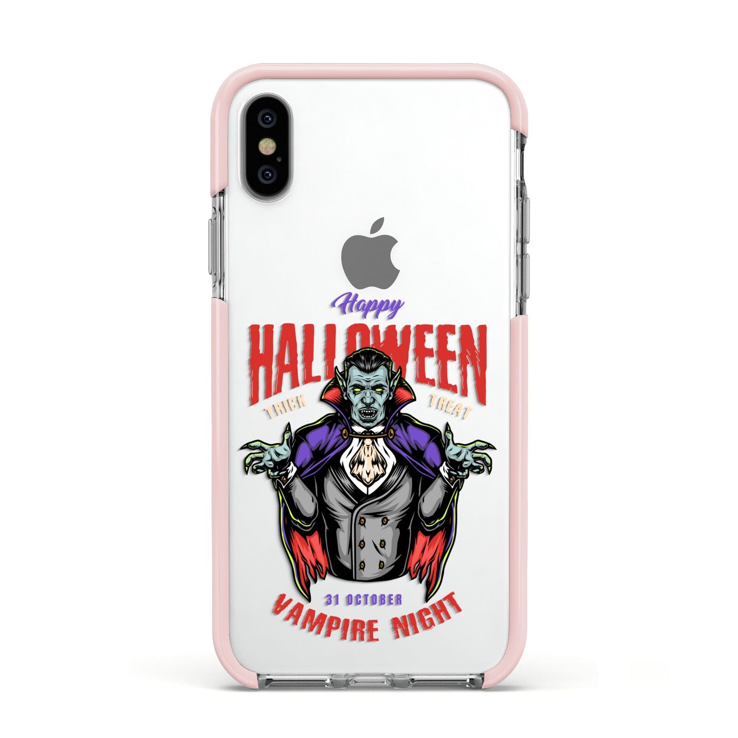 Vampire Night Apple iPhone Xs Impact Case Pink Edge on Silver Phone