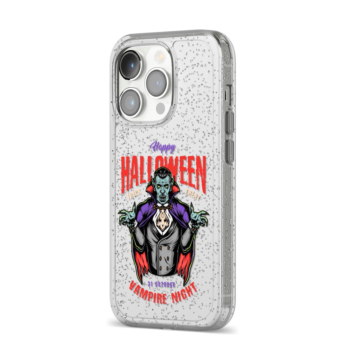 Vampire Night iPhone 14 Pro Glitter Tough Case Silver Angled Image