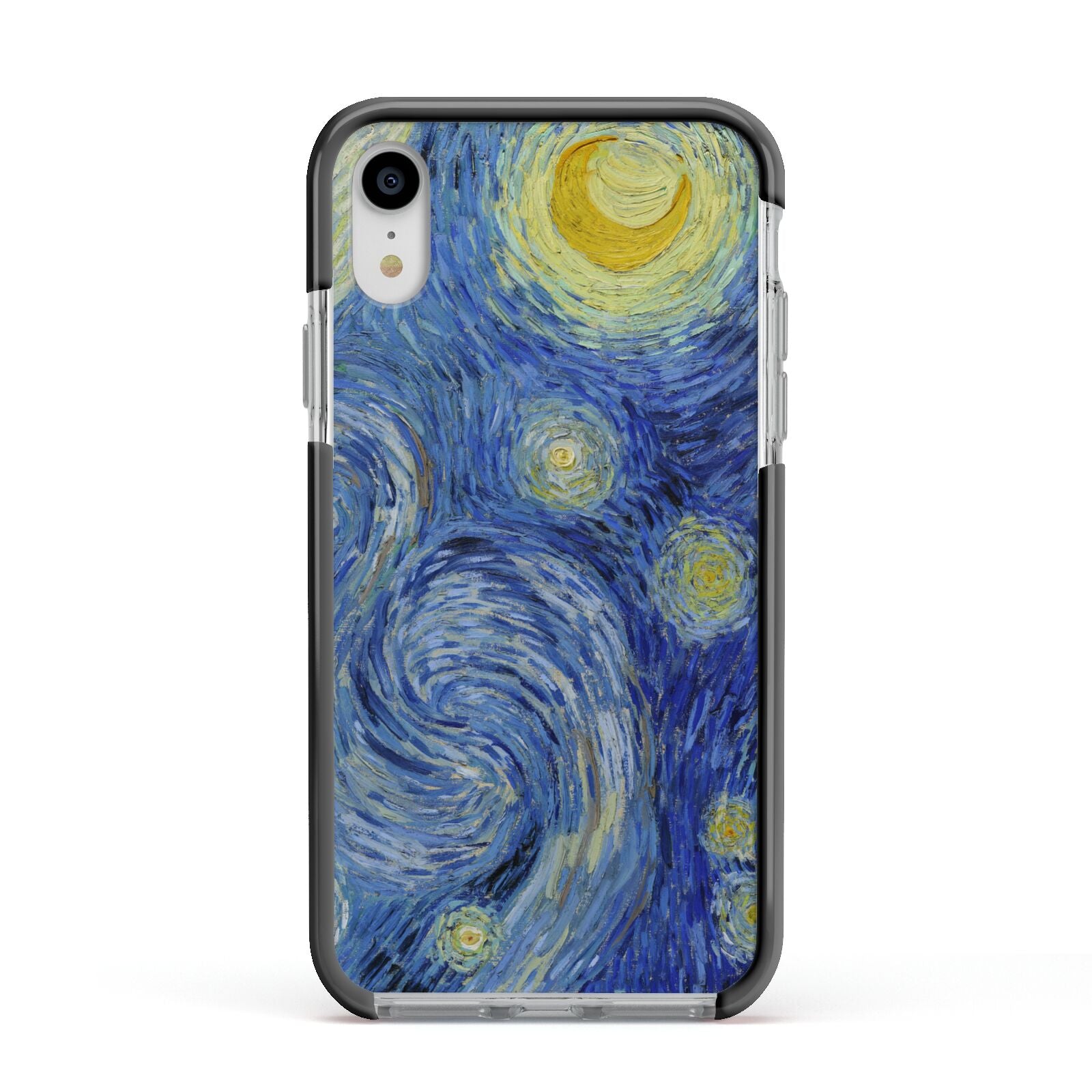 Van Gogh Starry Night Apple iPhone XR Impact Case Black Edge on Silver Phone