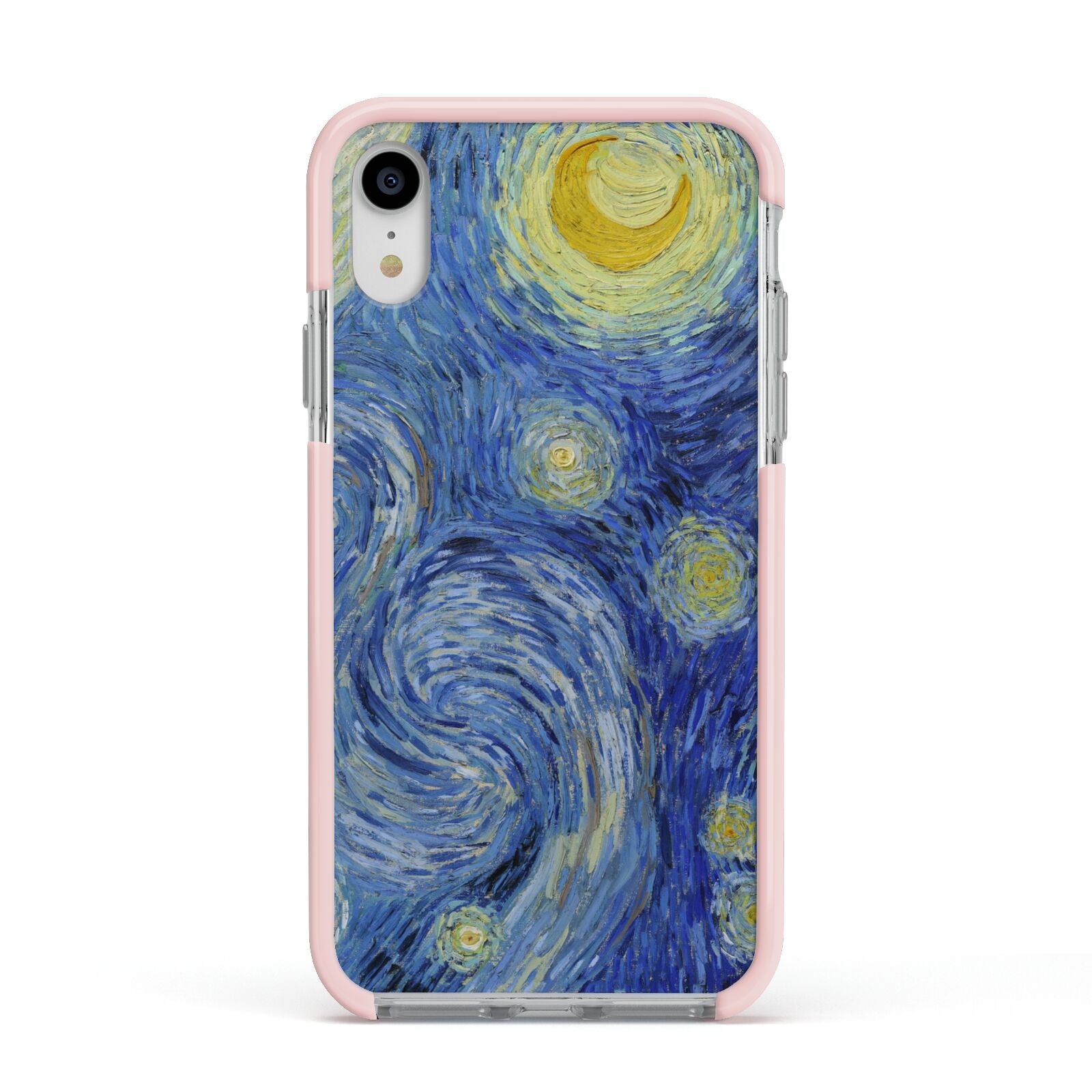 Van Gogh Starry Night Apple iPhone XR Impact Case Pink Edge on Silver Phone