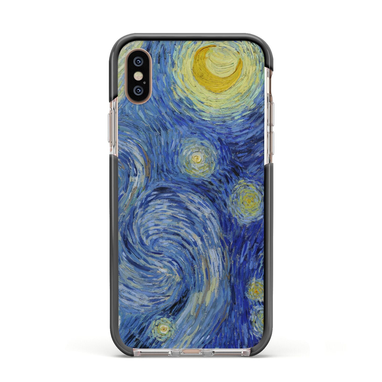 Van Gogh Starry Night Apple iPhone Xs Impact Case Black Edge on Gold Phone