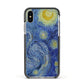 Van Gogh Starry Night Apple iPhone Xs Impact Case Black Edge on Silver Phone