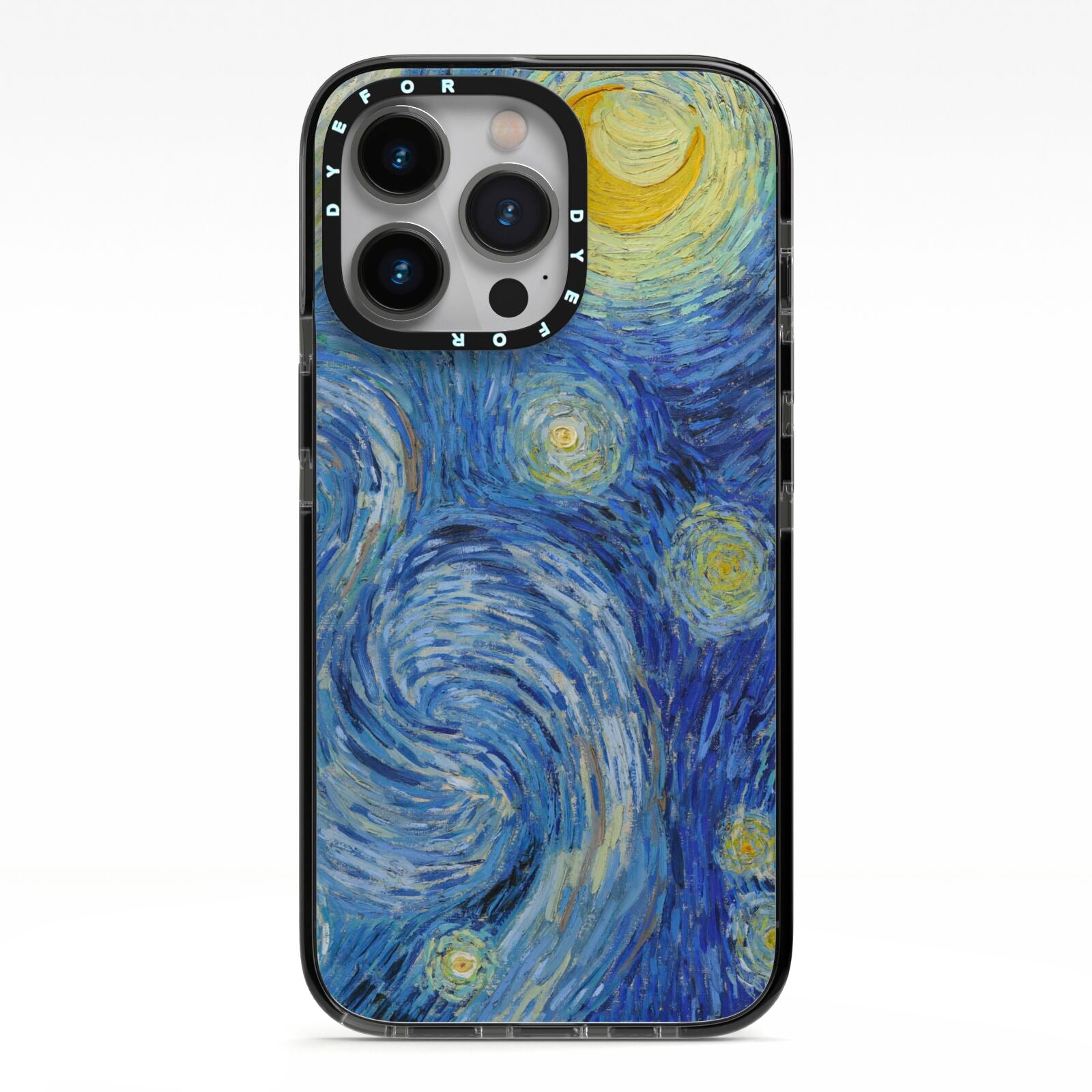 Van Gogh Starry Night iPhone 13 Pro Black Impact Case on Silver phone