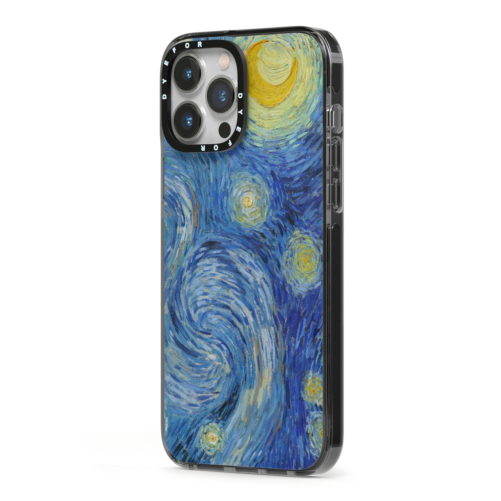 Van Gogh Starry Night iPhone 13 Pro Max Black Impact Case Side Angle on Silver phone