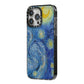 Van Gogh Starry Night iPhone 14 Pro Max Black Impact Case Side Angle on Silver phone