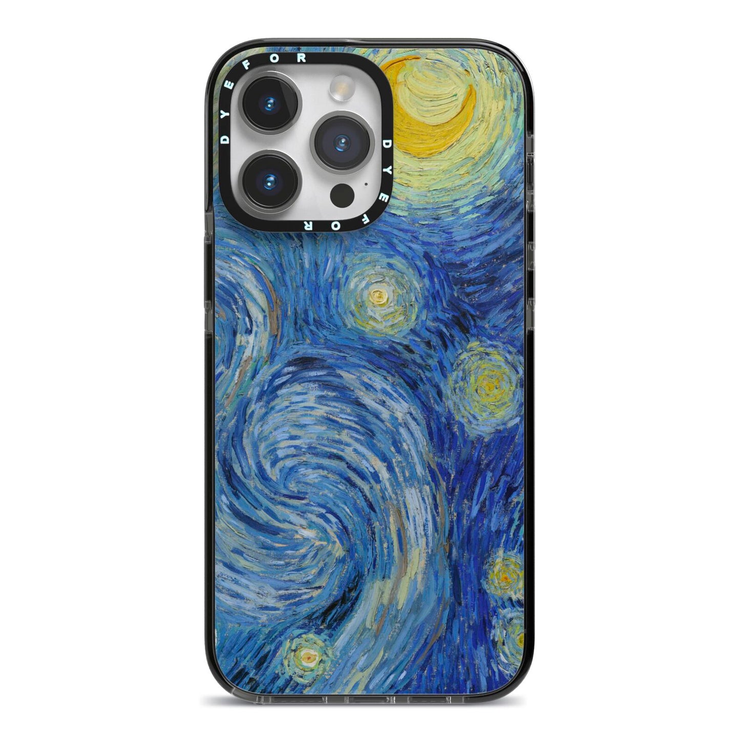 Van Gogh Starry Night iPhone 14 Pro Max Black Impact Case on Silver phone