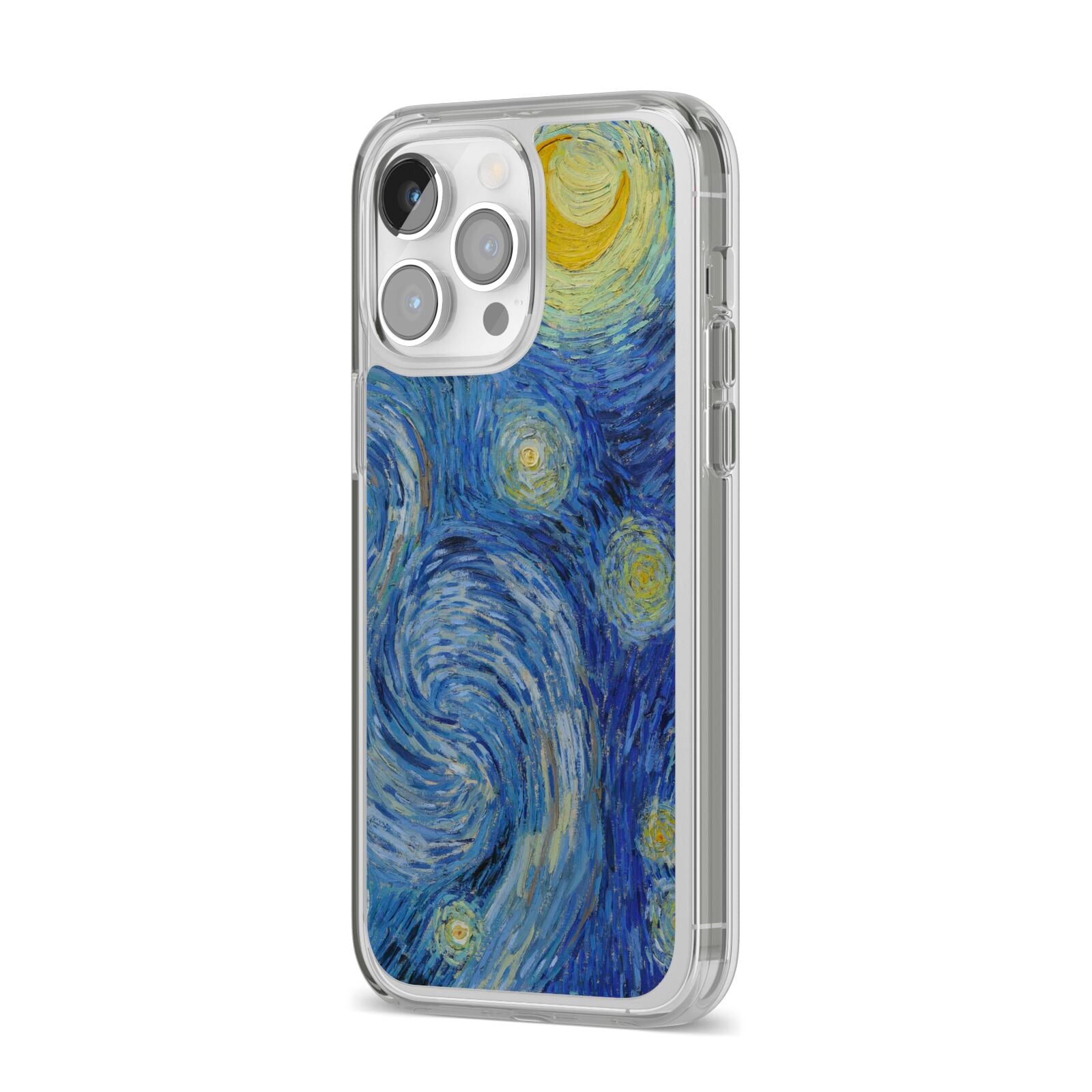 Van Gogh Starry Night iPhone 14 Pro Max Clear Tough Case Silver Angled Image