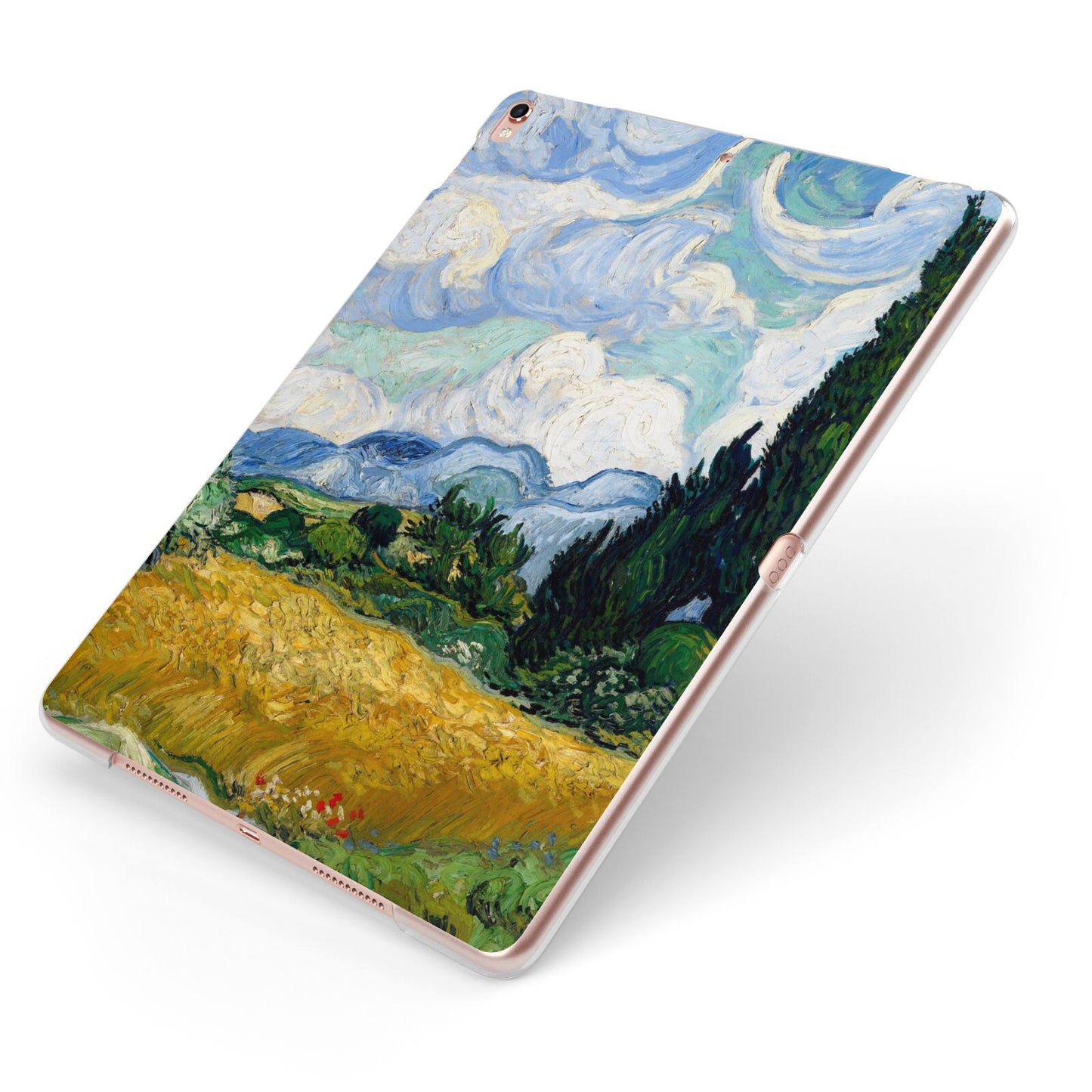 Van Gogh Wheat Field with Cypresses Apple iPad Case on Rose Gold iPad Side View