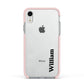 Vertical Name Apple iPhone XR Impact Case Pink Edge on Silver Phone