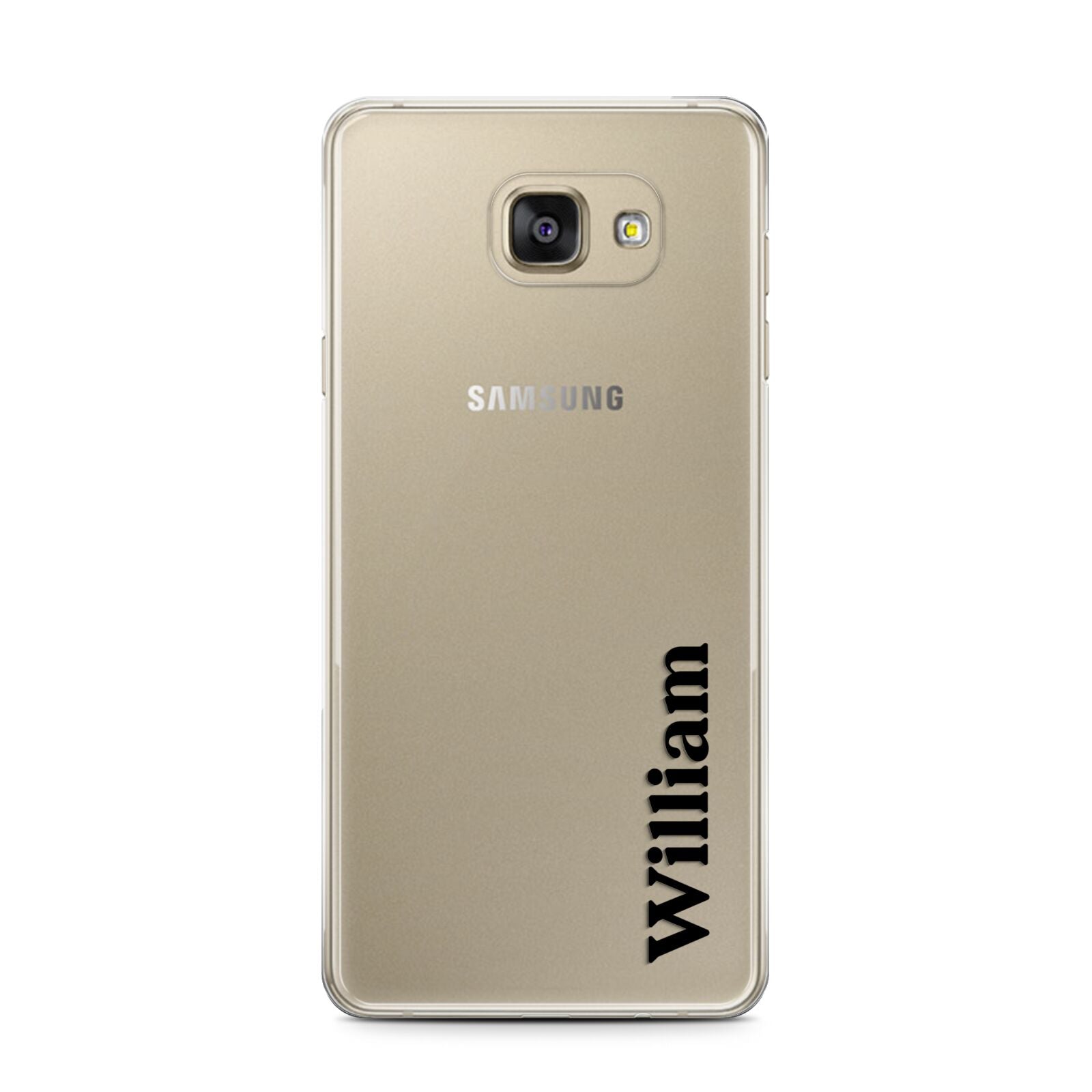 Vertical Name Samsung Galaxy A7 2016 Case on gold phone