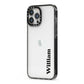 Vertical Name iPhone 13 Pro Max Black Impact Case Side Angle on Silver phone