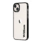 Vertical Name iPhone 14 Plus Black Impact Case Side Angle on Silver phone