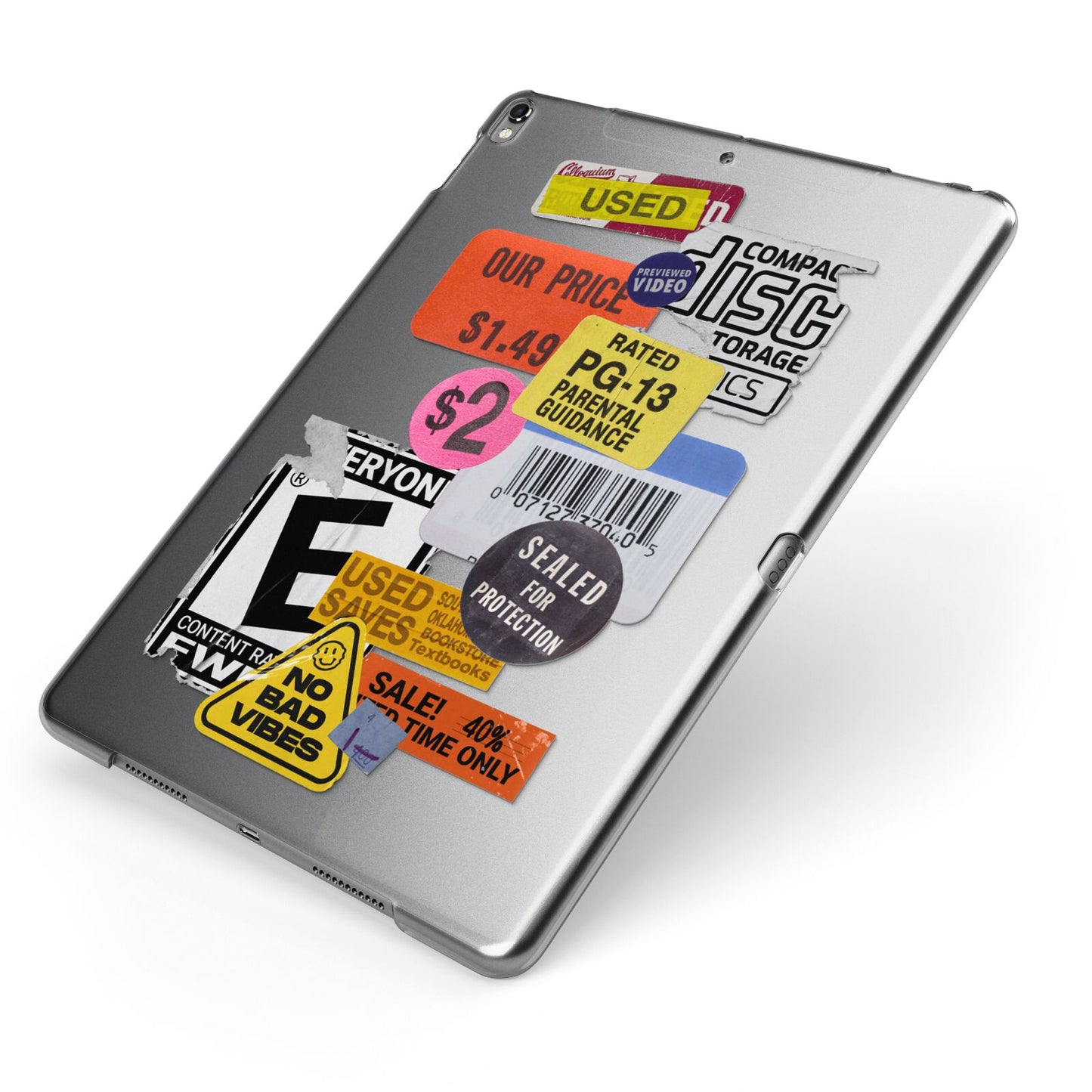Vintage CD Stickers Apple iPad Case on Grey iPad Side View